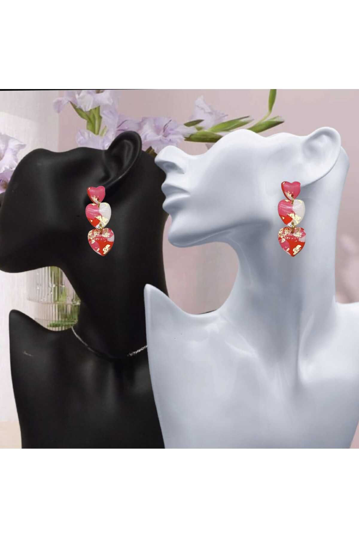 Şeker Kalpler Polimer Kil & Epoksi Tasarım Küpe