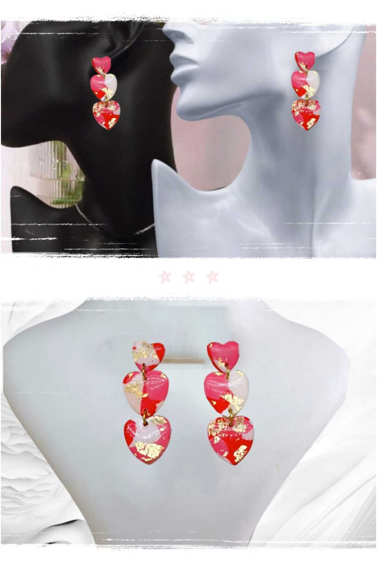 Şeker Kalpler Polimer Kil & Epoksi Tasarım Küpe