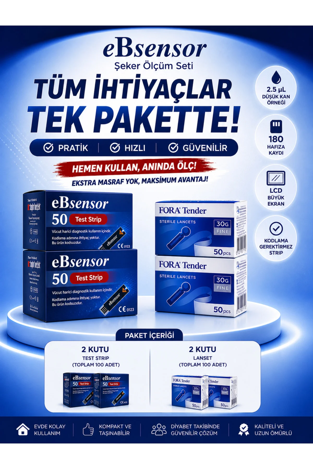 Şeker Ölçüm 2 Kutu Strip (100 ADET) 2 Kutu (100 ADET) Lanset Fiyatı, Yorumları ve Özellikleri