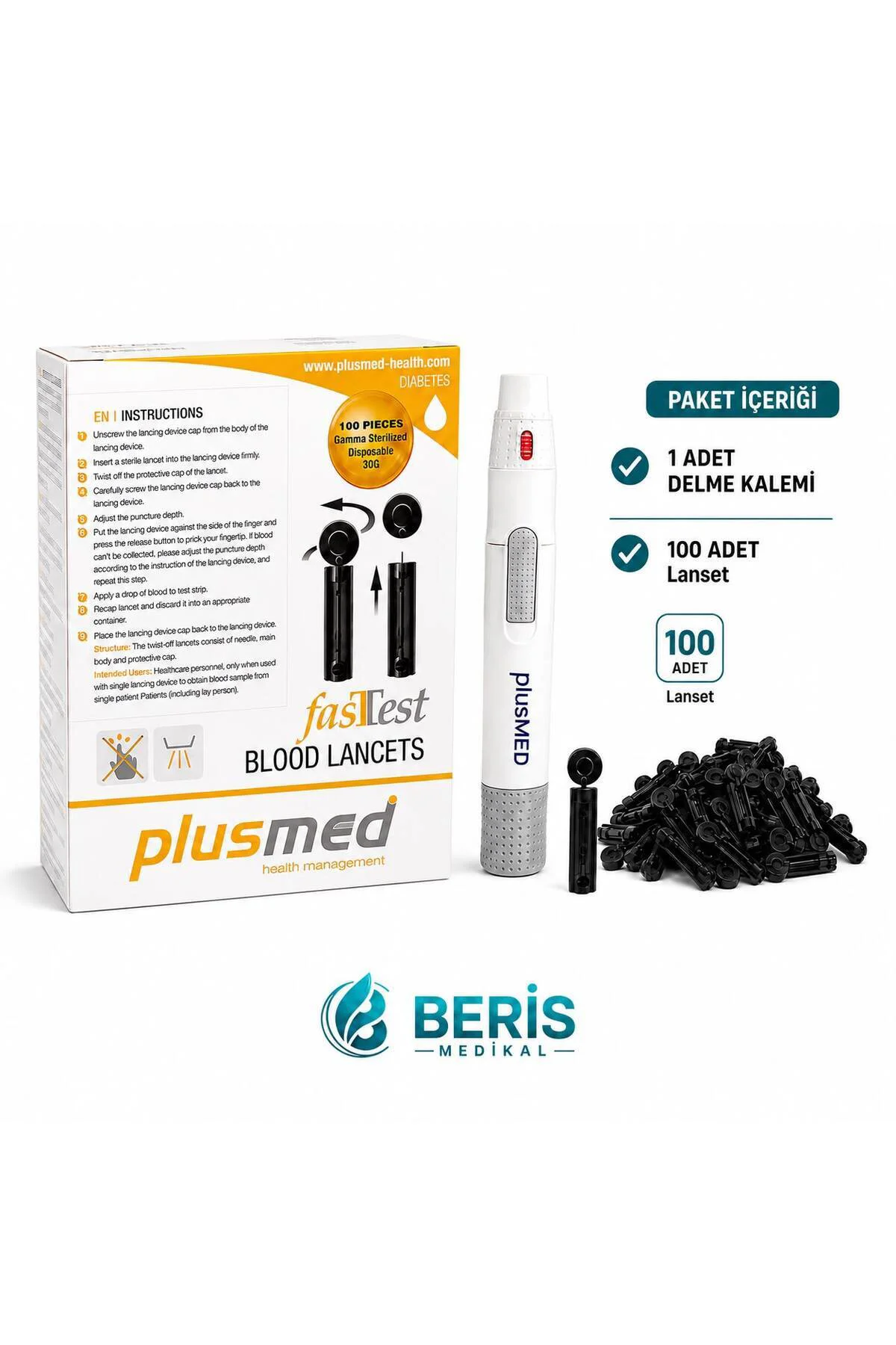 Şeker Ölçüm Cihazı Delme Kalemi ve 100 Adet Lanset Parmak Delme (PM)