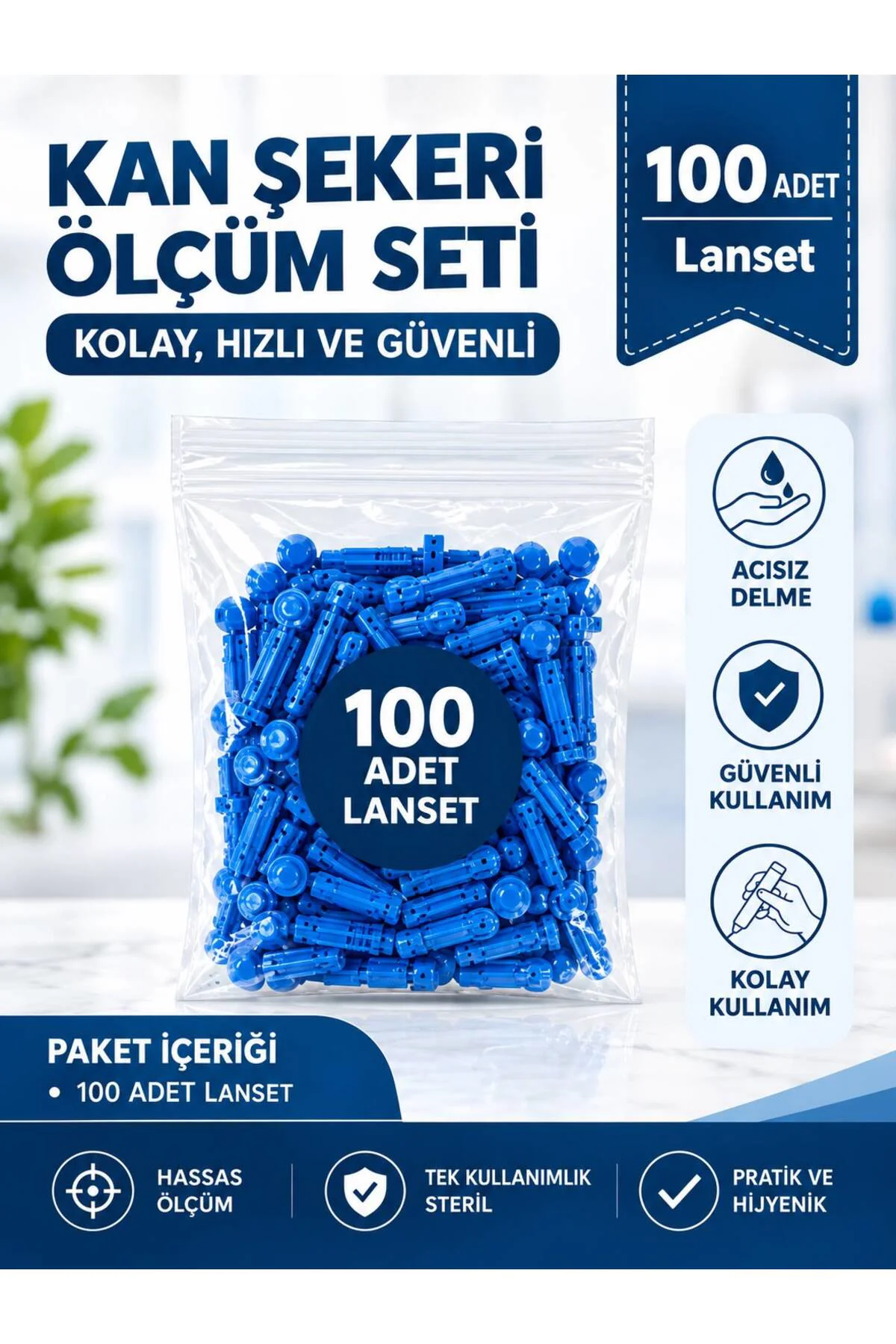 Şeker Ölçüm Cihazı Lanset'i 100 Adet