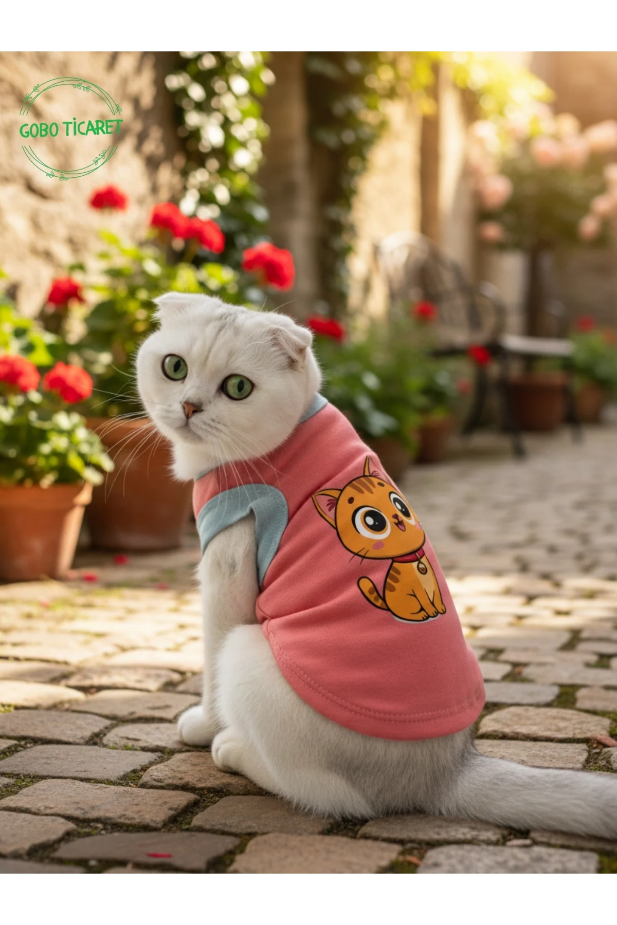 Şeker Pembe Renkli Kedi ve Köpek Kıyafeti Elbisesi Sarı Kedi Bask