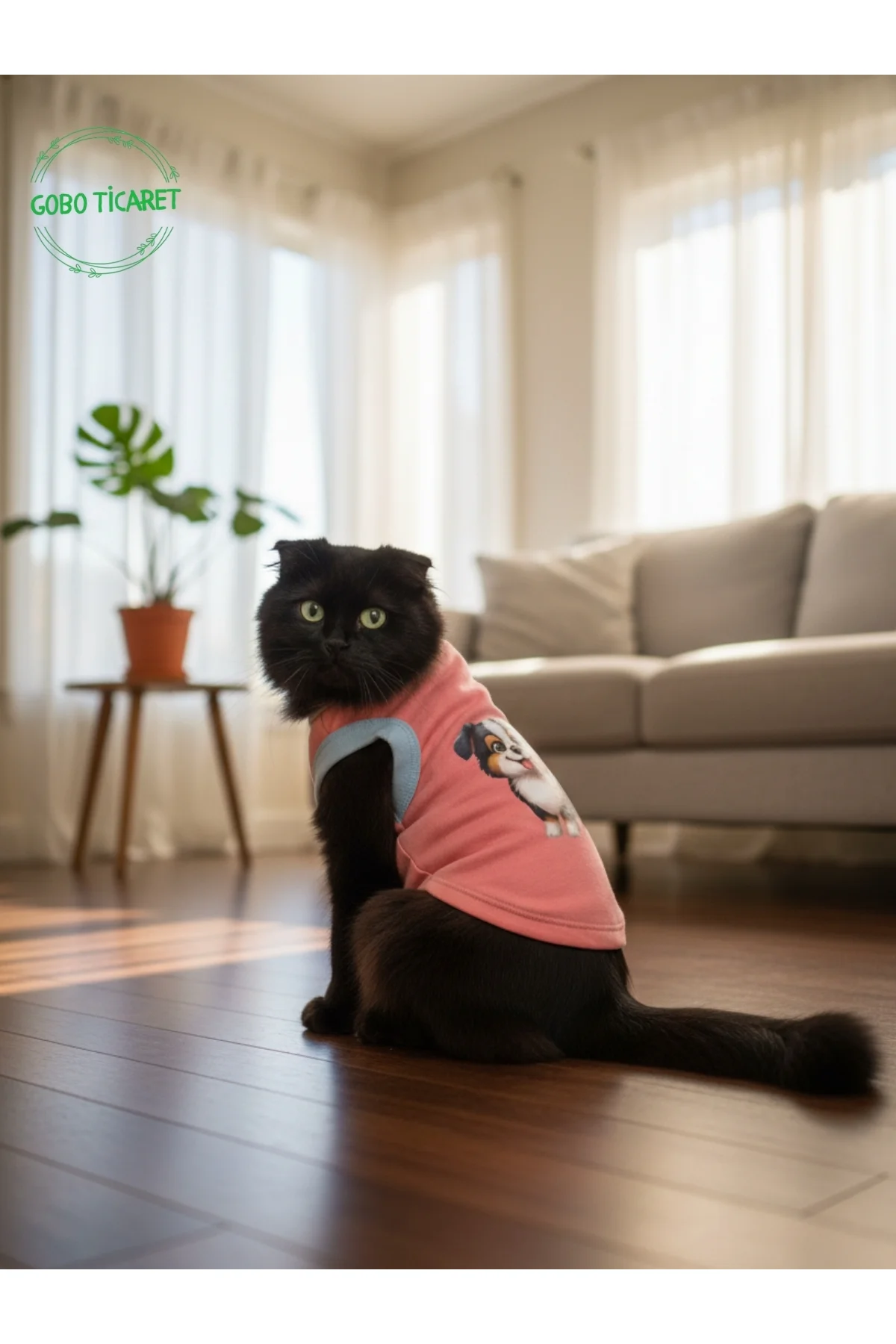 Şeker Pembe Renkli Kedi ve Köpek Kıyafeti Elbisesi Siyah Köpek Ba