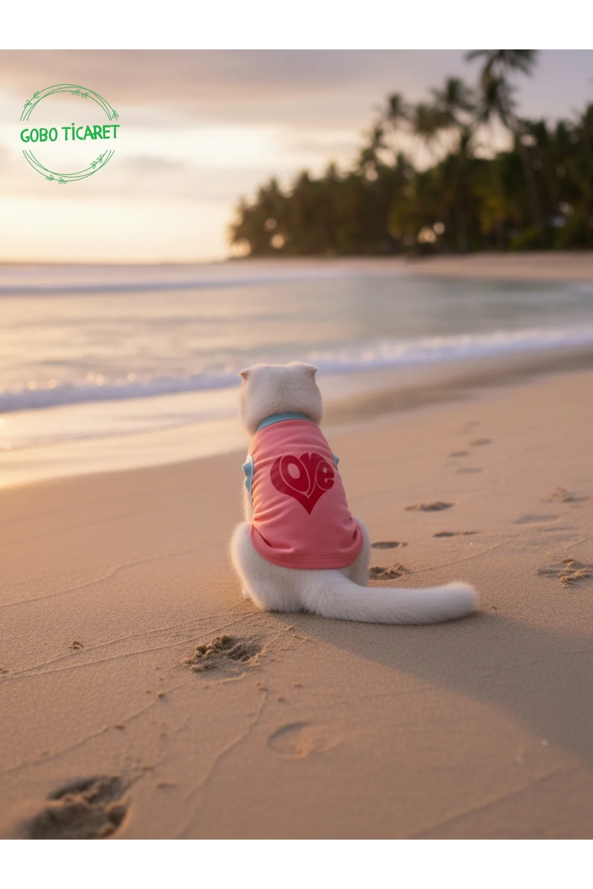 Şeker Pembe Renkli Kedi ve Köpek Kıyafeti Elbisesi Love Baskılı S