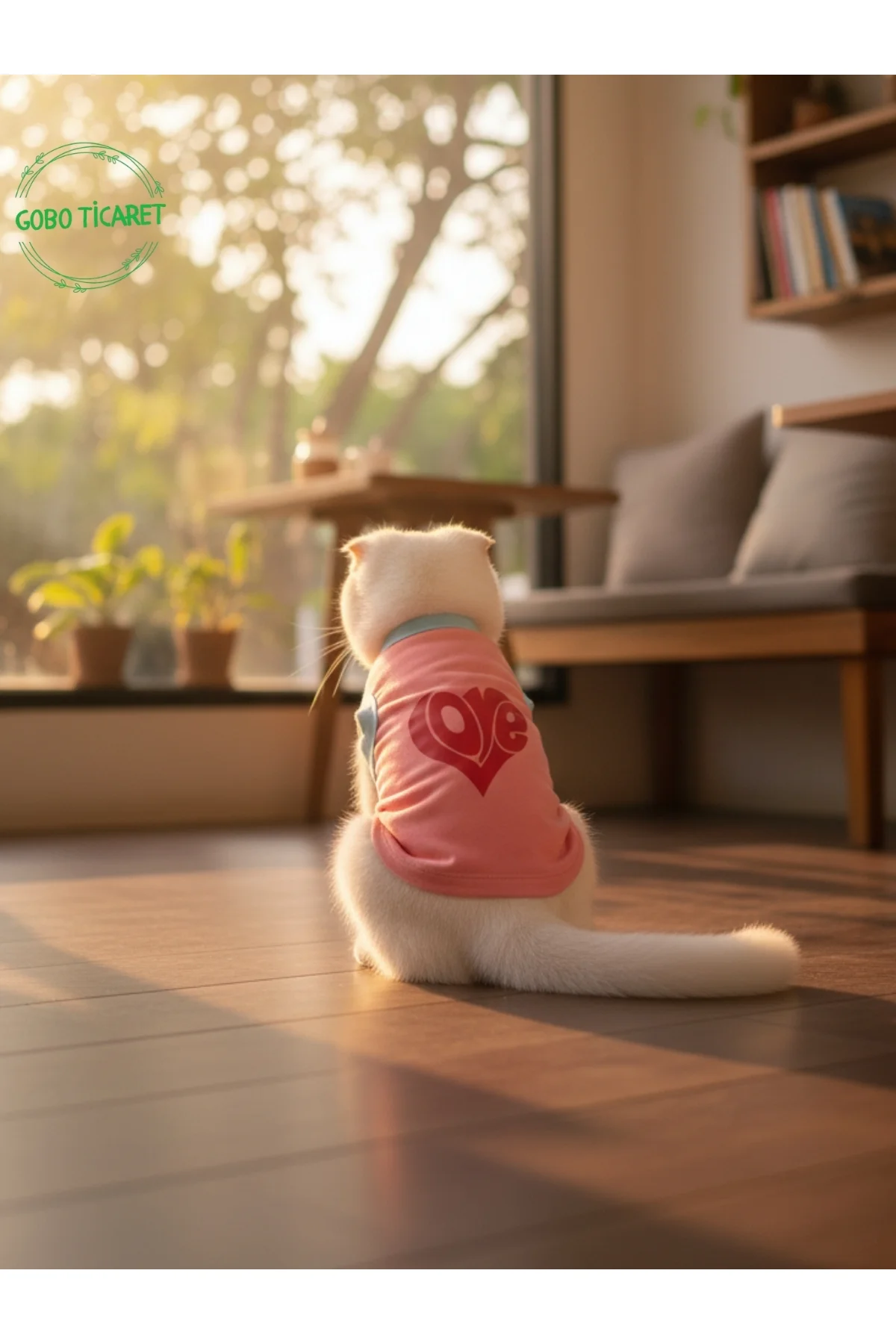 Şeker Pembe Renkli Kedi ve Köpek Kıyafeti Elbisesi Love Baskılı S