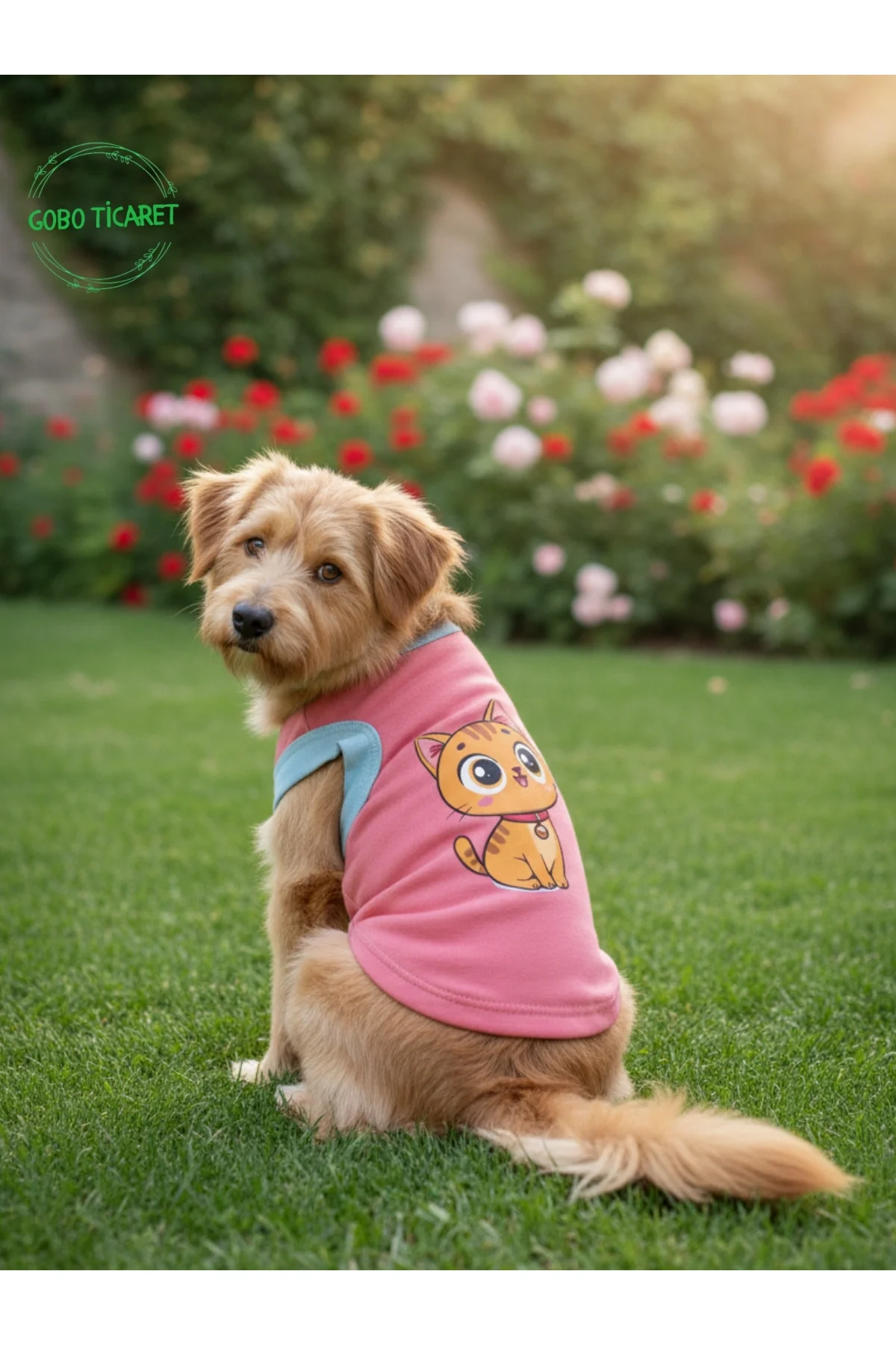 Şeker Pembe Renkli Kedi ve Köpek Kıyafeti Elbisesi Sarı Kedi Bask