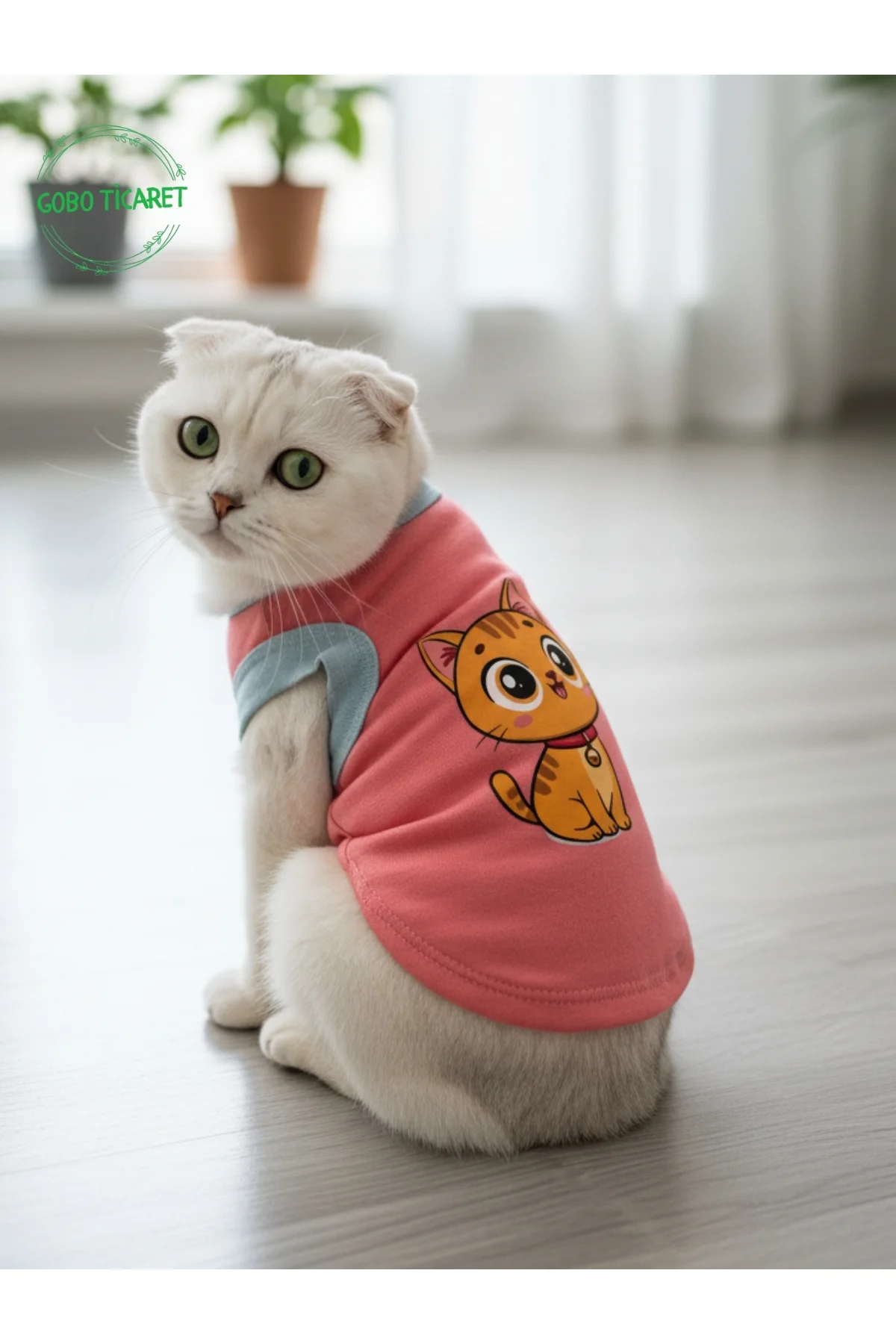 Şeker Pembe Renkli Kedi ve Köpek Kıyafeti Elbisesi Sarı Kedi Bask