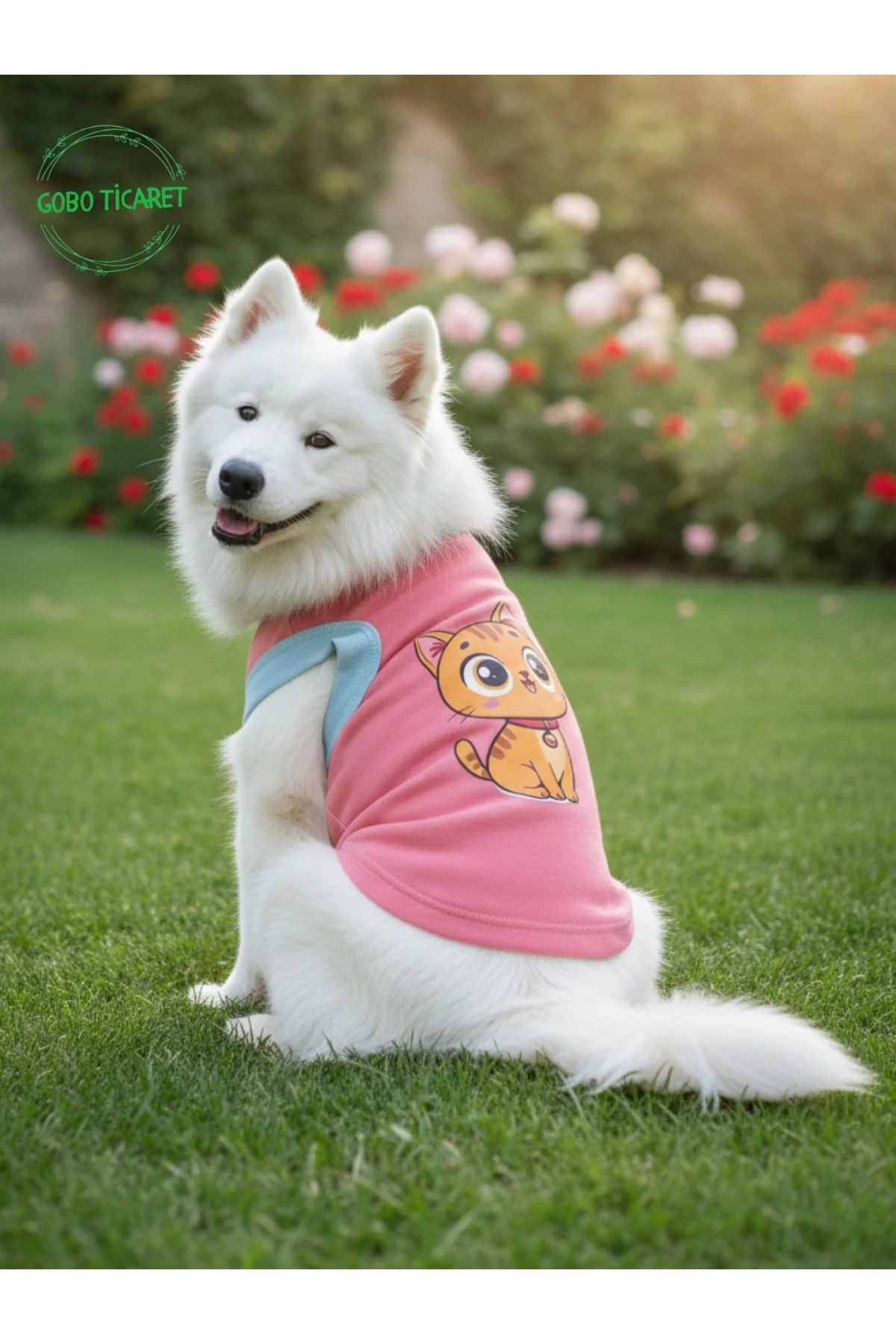 Şeker Pembe Renkli Kedi ve Köpek Kıyafeti Elbisesi Sarı Kedi Bask