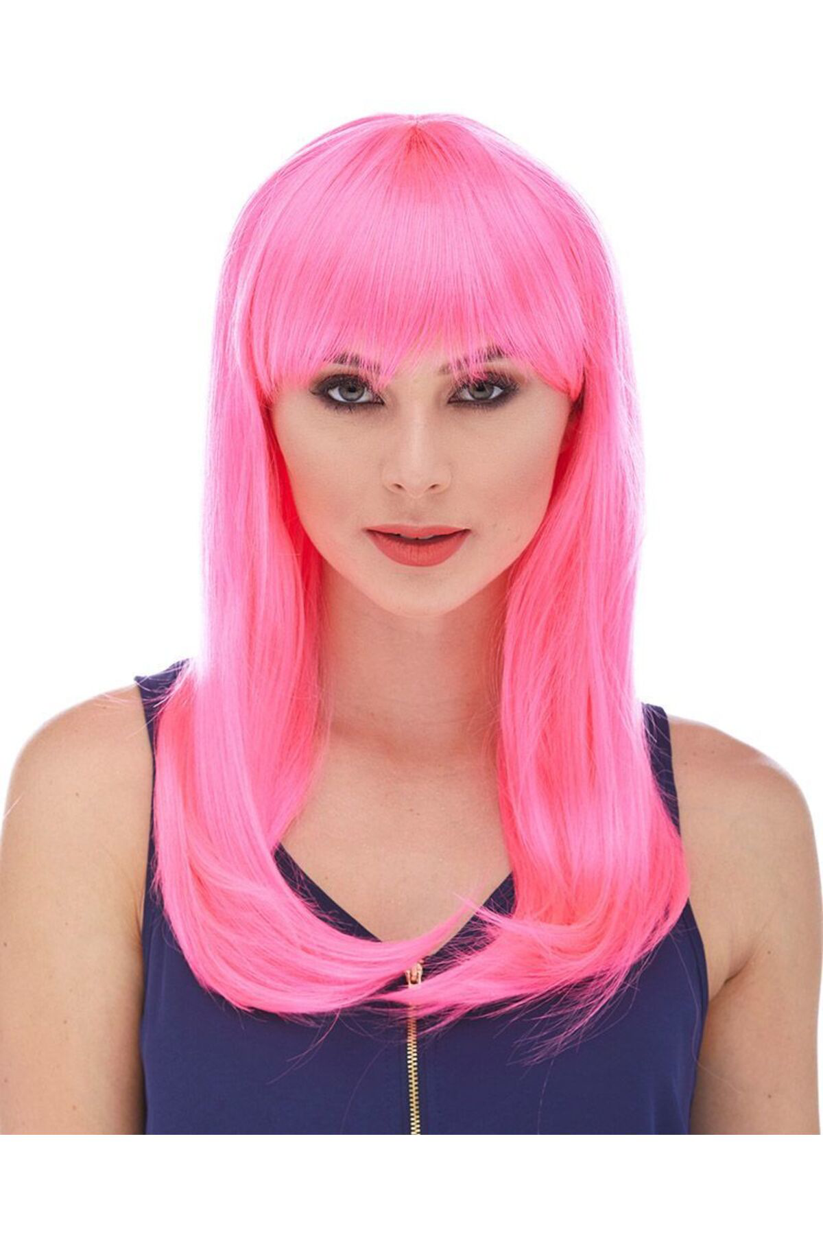 Ok Aksesuar Şeker Pembesi Koyu Pembe Renk Uzun Düz Parti Peruğu Go50609980050