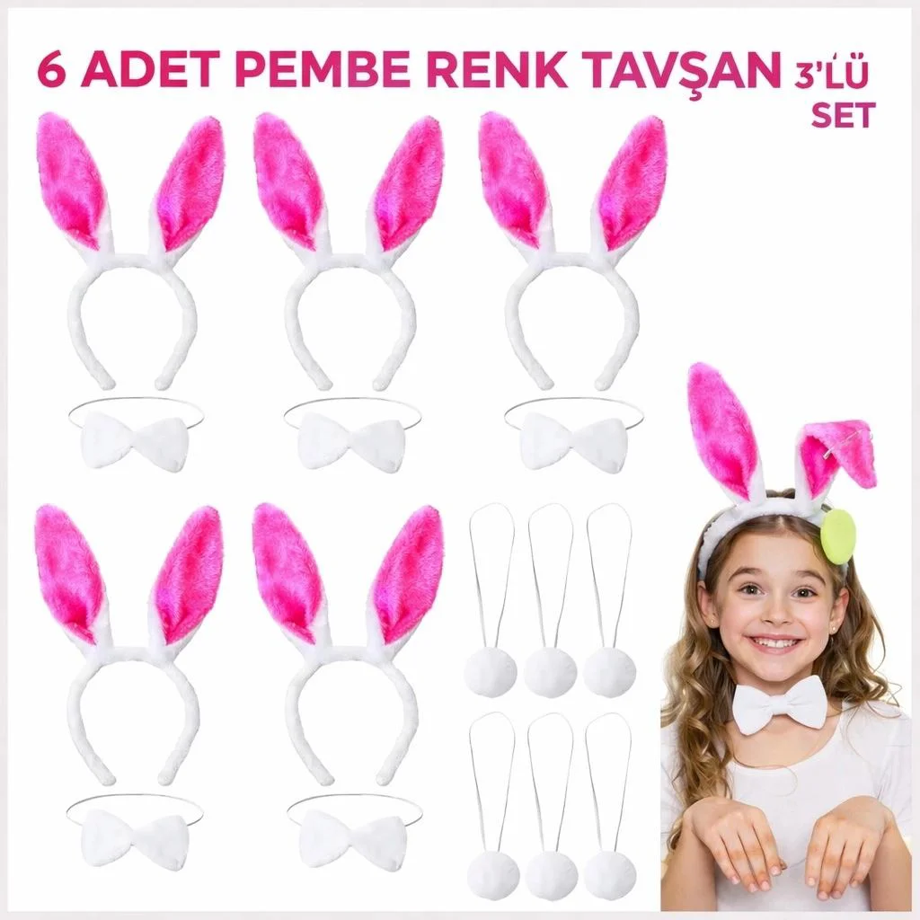 Şeker Pembesi Tavşan Sahne Seti 639lı – Taç Papyon Kuyruk Seti Fiyatı, Yorumları ve Özellikleri