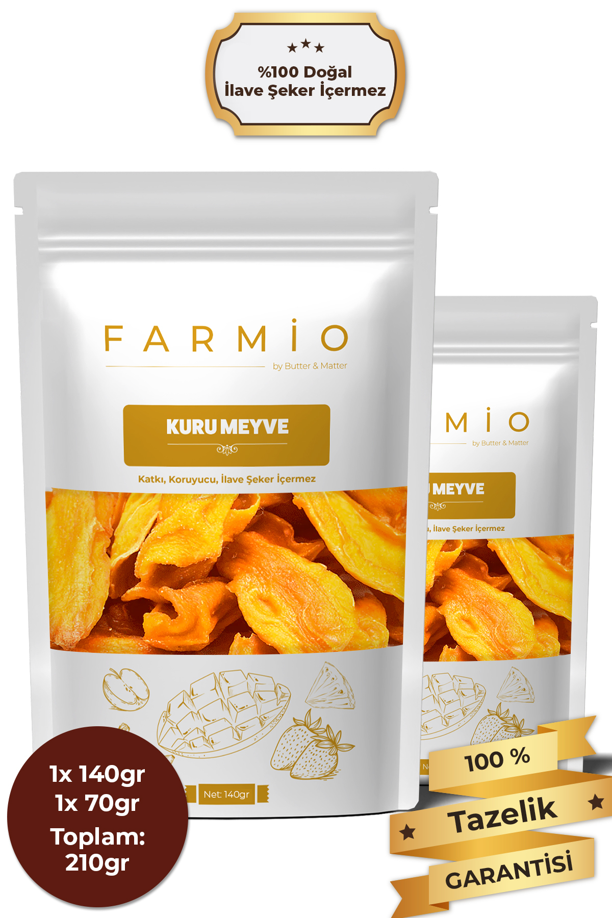 Şekersiz Kurutulmuş Mango – 210gr – Doğal ve Katkısız