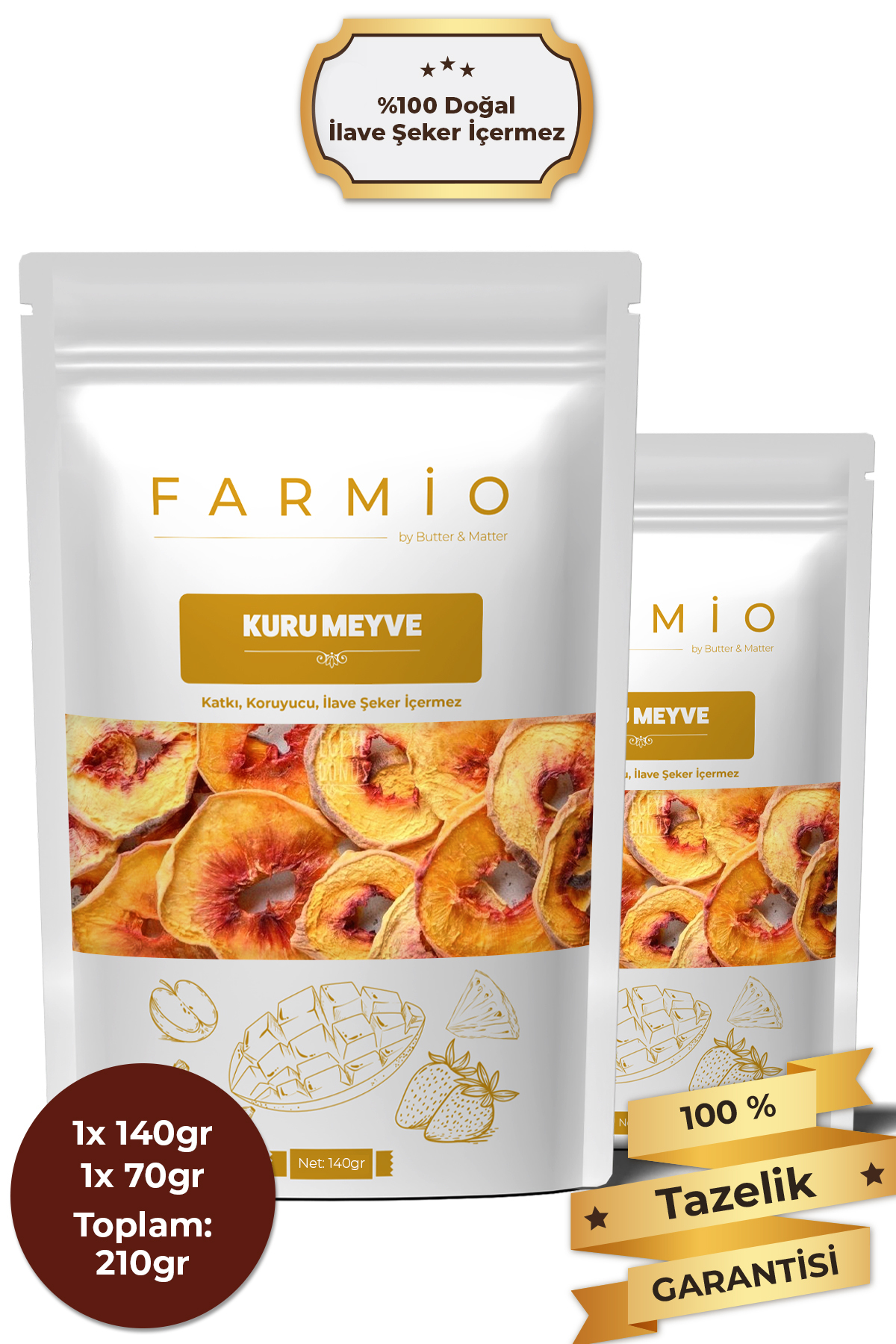 Şekersiz Kurutulmuş Şeftali – 210gr – Doğal ve Katkısız