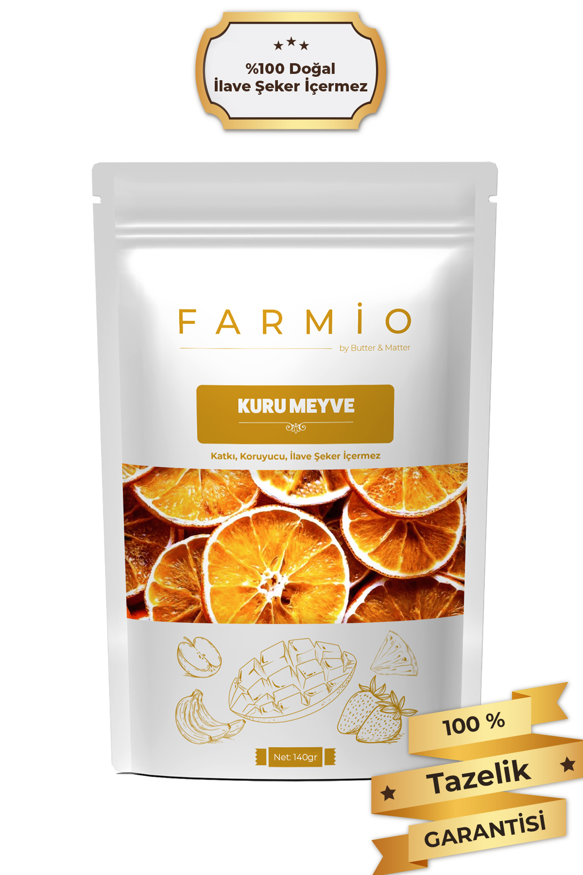 Şekersiz Kurutulmuş Portakal – 140gr – Doğal ve Katkısız - 2x70gr