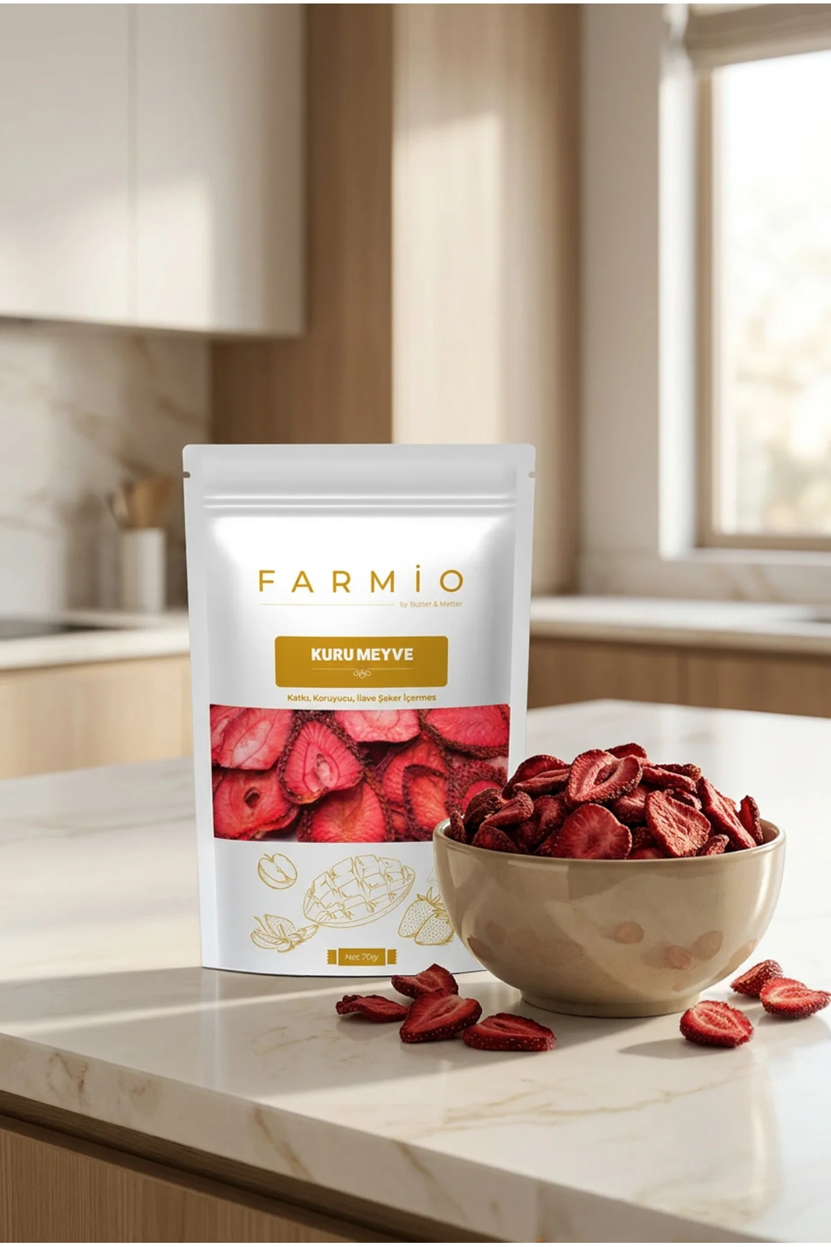 Şekersiz Kurutulmuş Çilek – 210gr – Doğal ve Katkısız