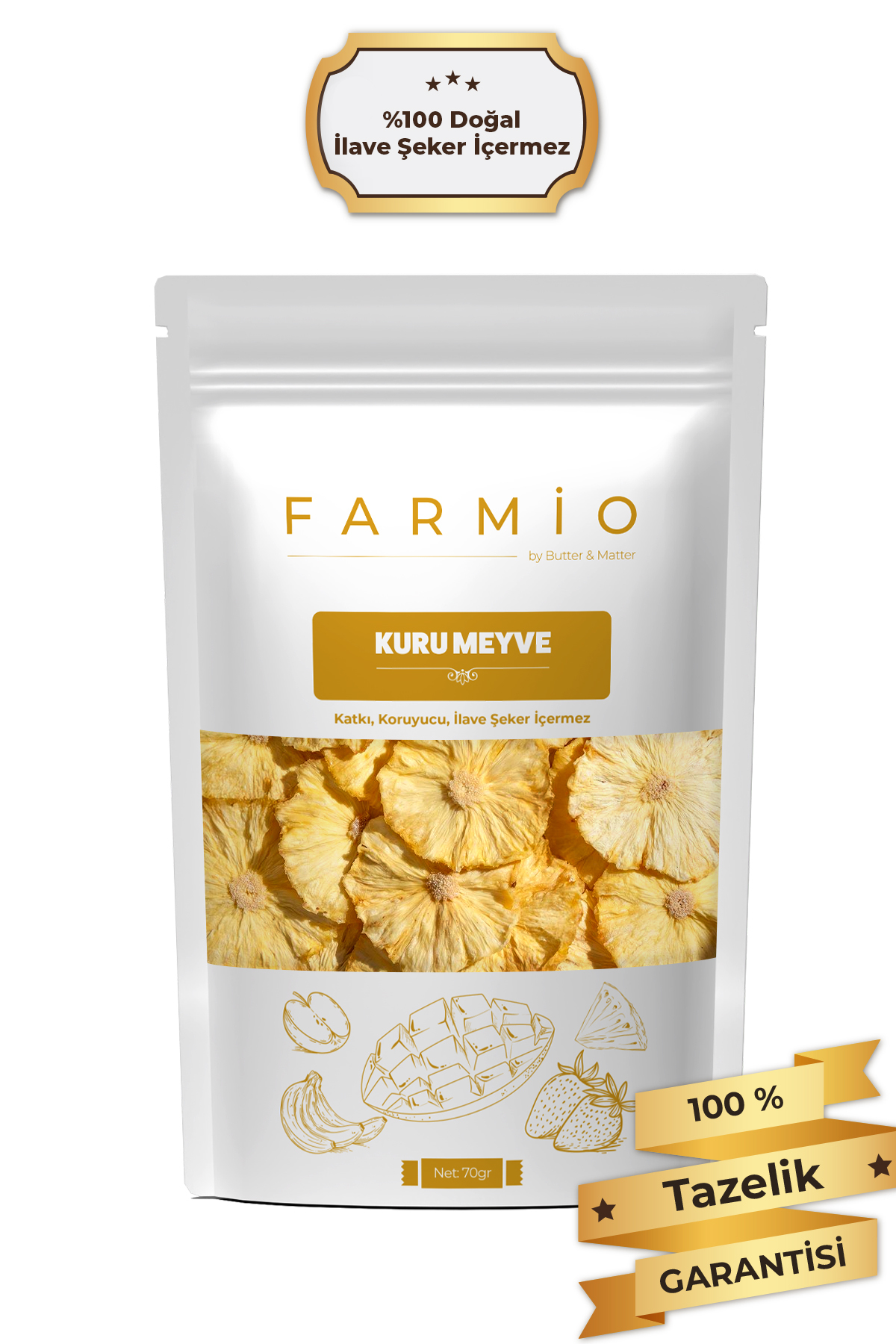 Şekersiz Kurutulmuş Ananas – 70gr – Doğal ve Katkısız