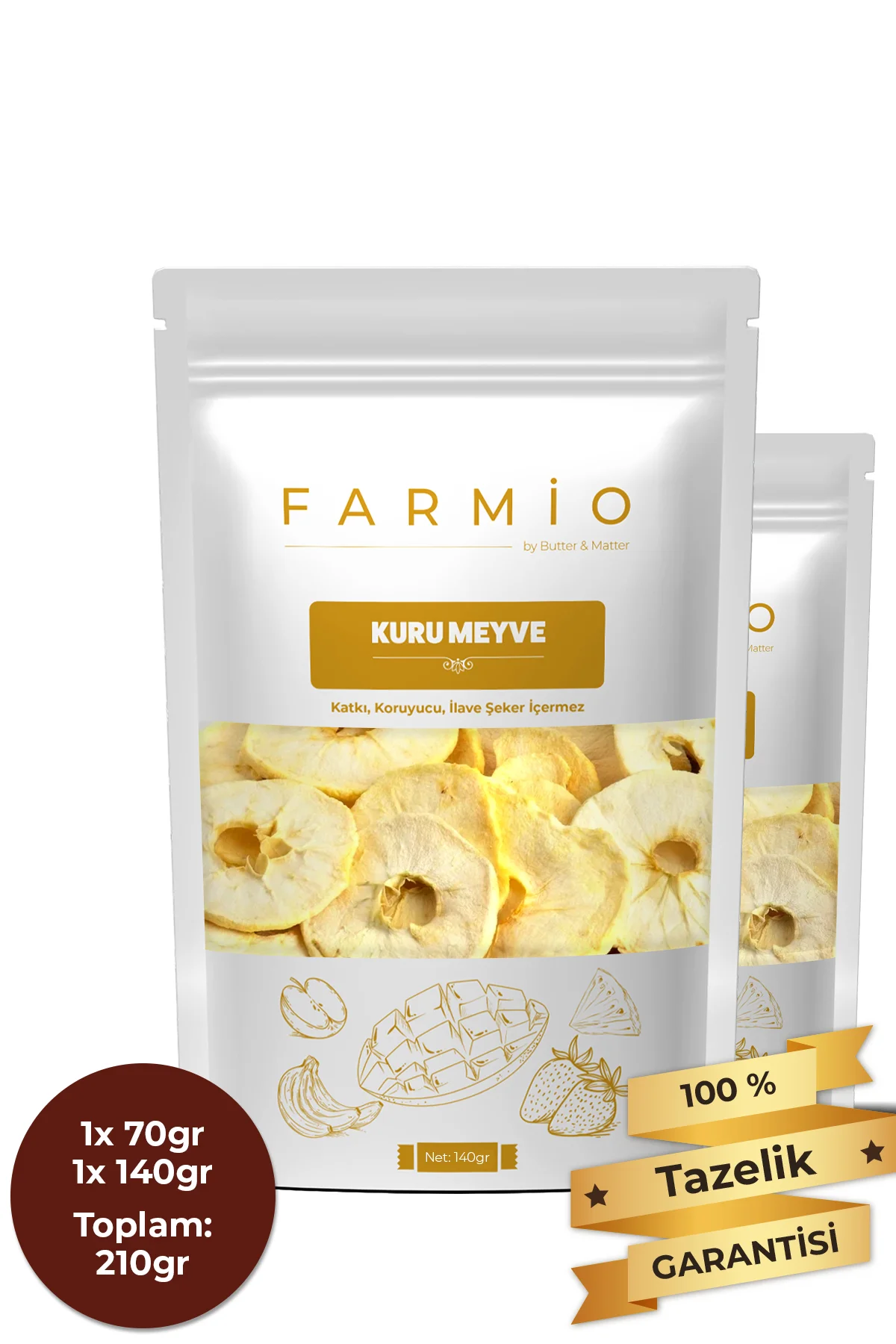 Şekersiz Kurutulmuş Elma – 210gr – Doğal ve Katkısız