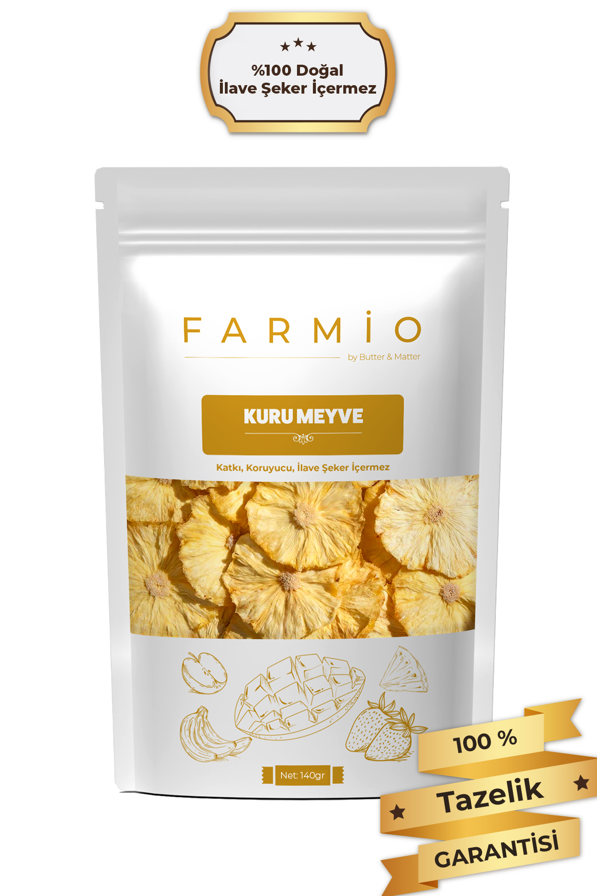 Şekersiz Kurutulmuş Ananas – 140gr – Doğal ve Katkısız