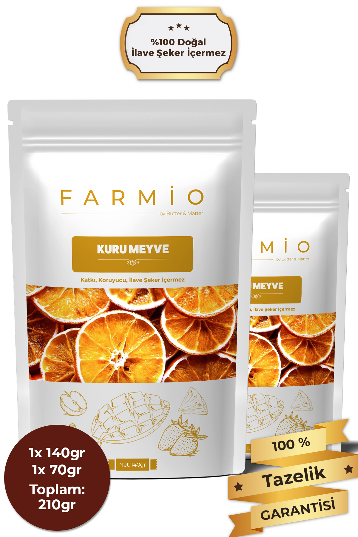 Şekersiz Kurutulmuş Portakal – 210gr – Doğal ve Katkısız