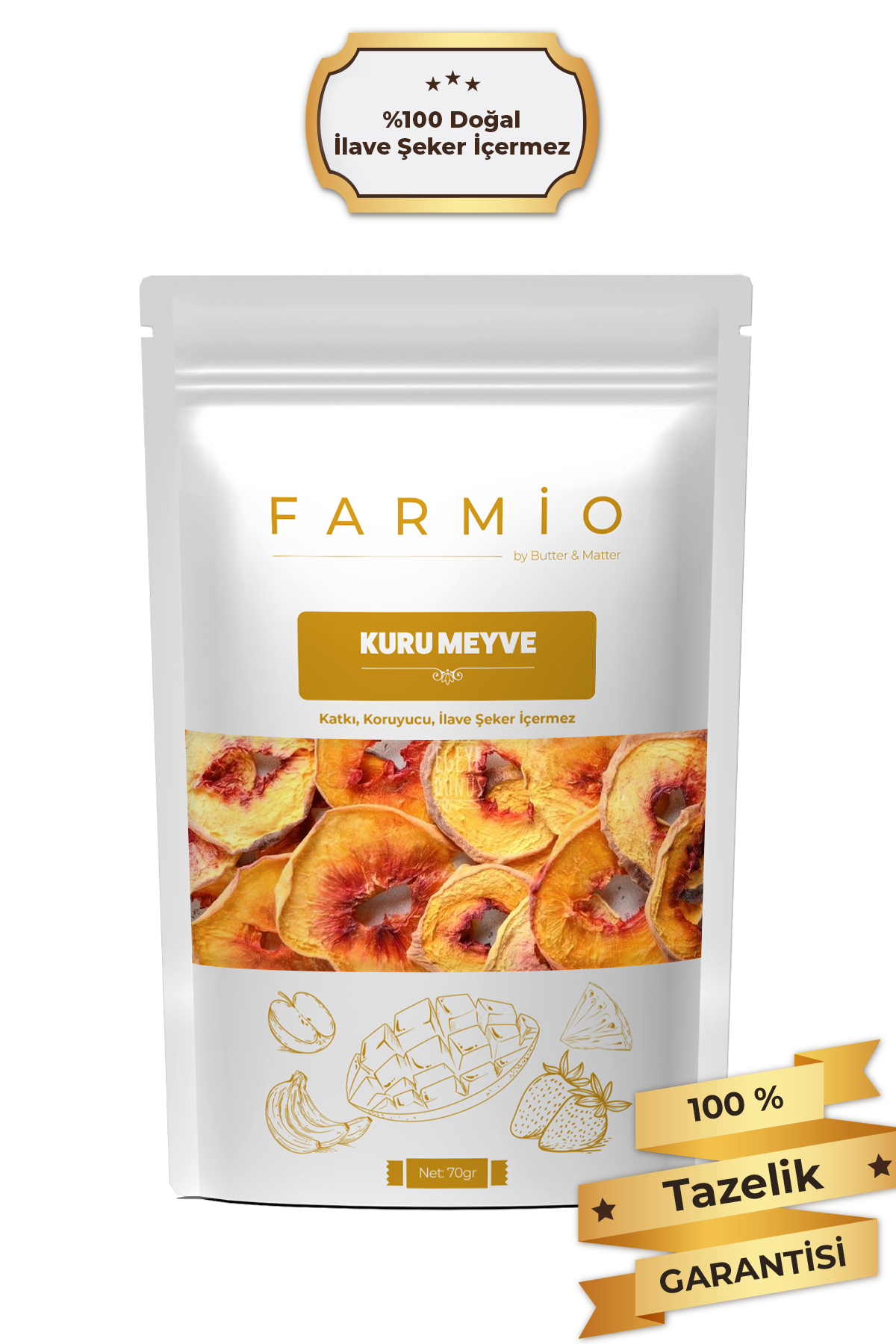 Şekersiz Kurutulmuş Şeftali – 70gr – Doğal ve Katkısız