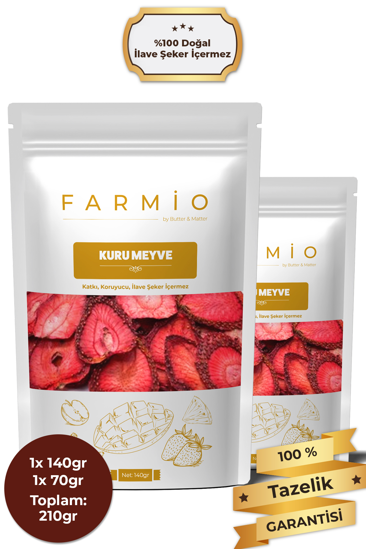 Şekersiz Kurutulmuş Çilek – 210gr – Doğal ve Katkısız