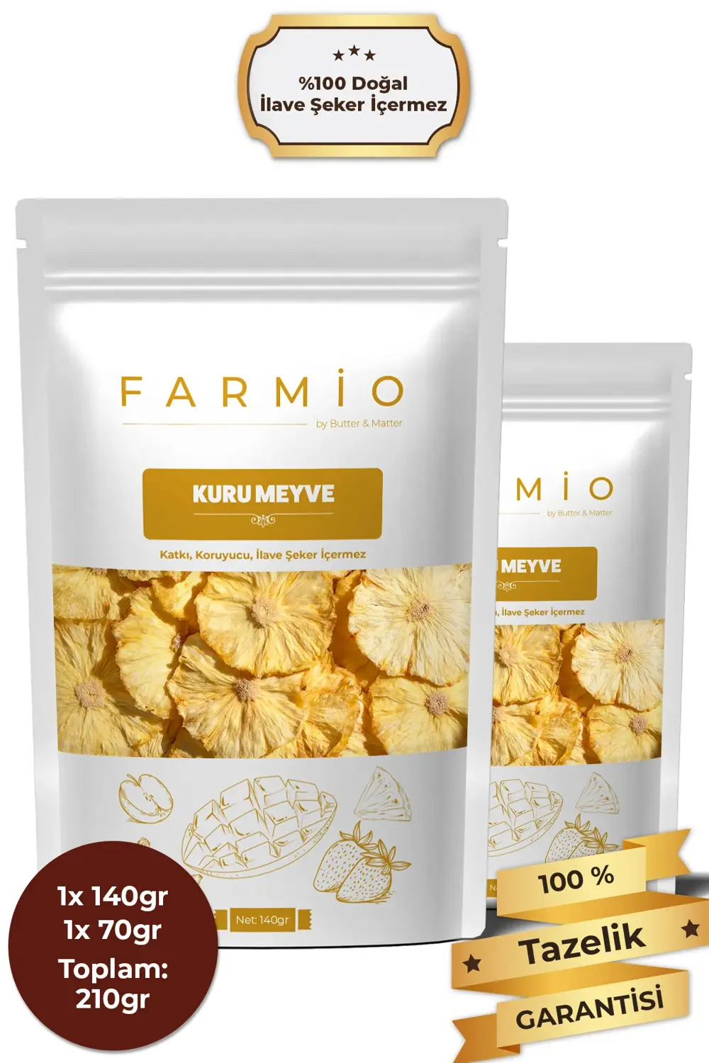 Şekersiz Kurutulmuş Ananas – 210gr – Doğal ve Katkısız