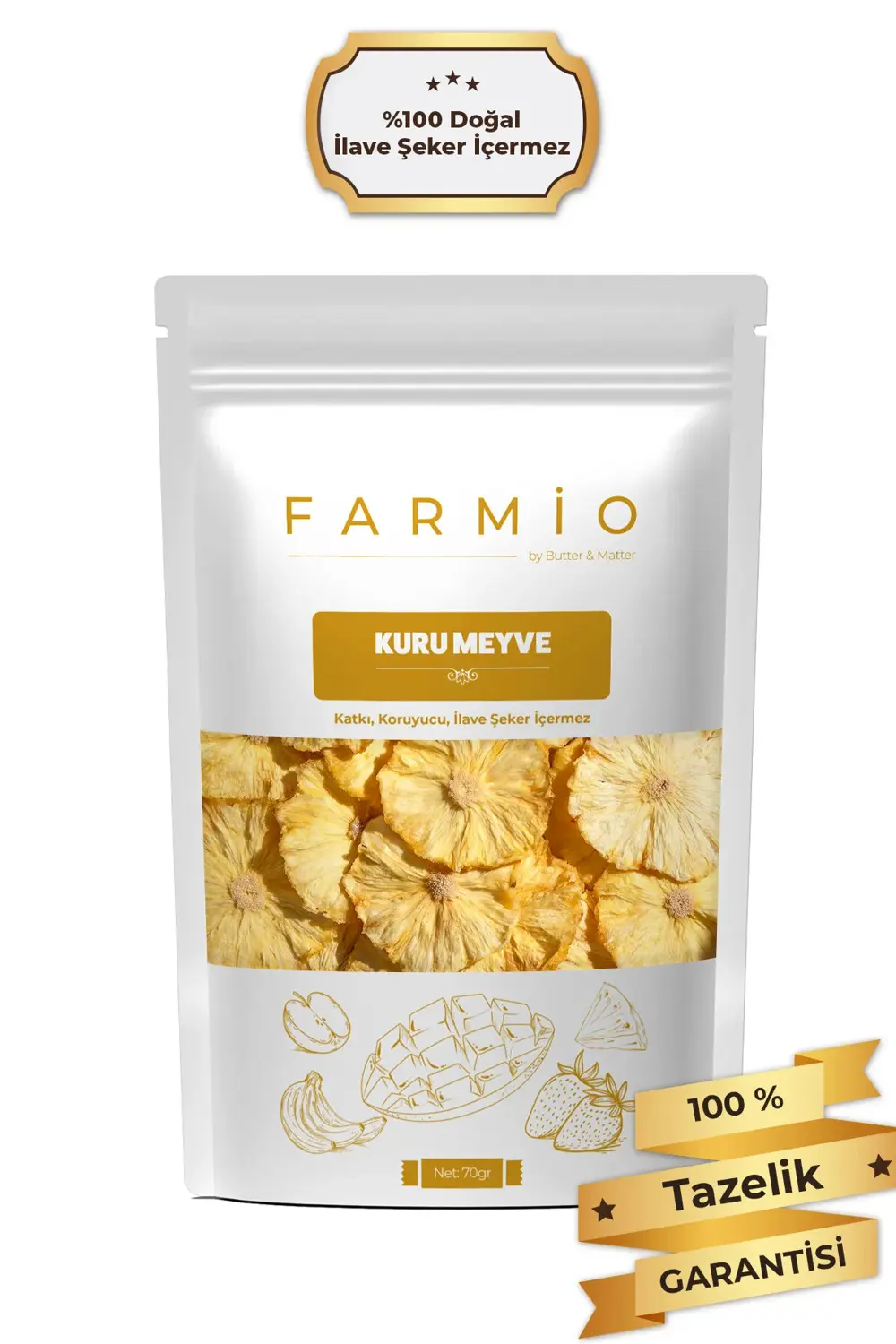 Şekersiz Kurutulmuş Ananas – 70gr – Doğal ve Katkısız