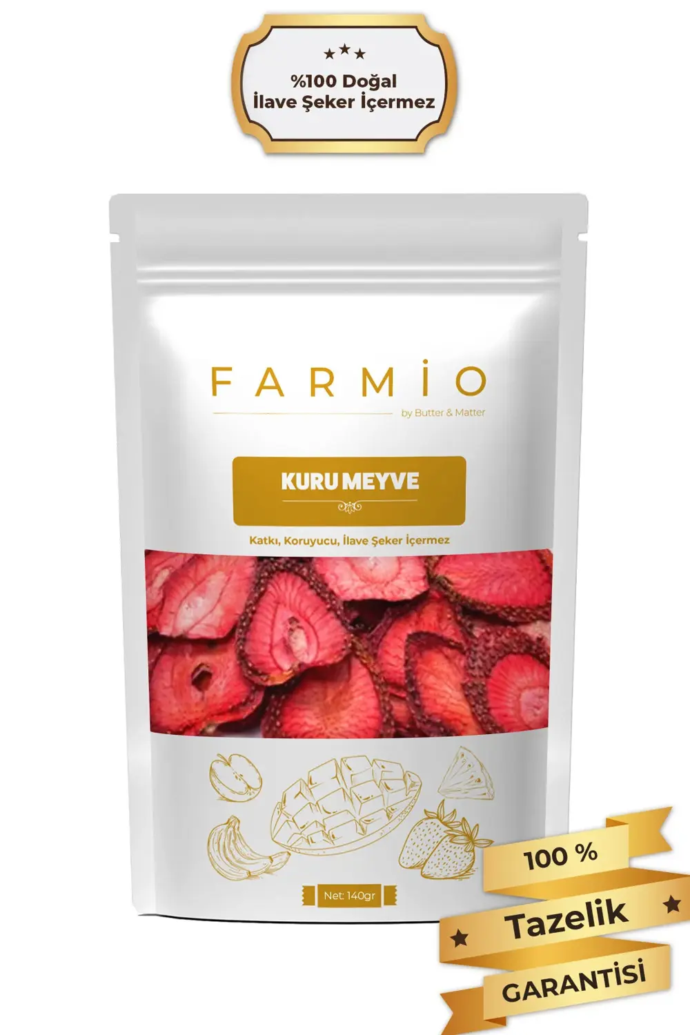 Şekersiz Kurutulmuş Çilek – 140gr – Doğal ve Katkısız