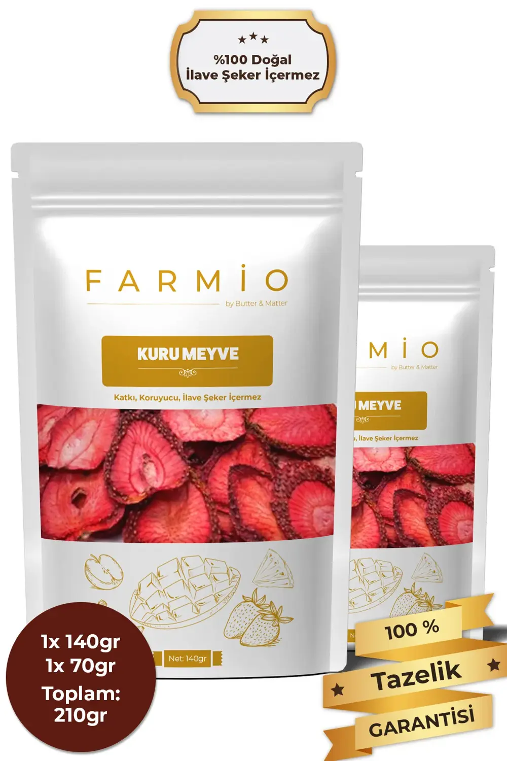 Şekersiz Kurutulmuş Çilek – 210gr – Doğal ve Katkısız