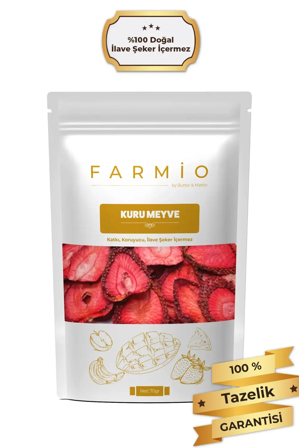 Şekersiz Kurutulmuş Çilek – 70gr – Doğal ve Katkısız