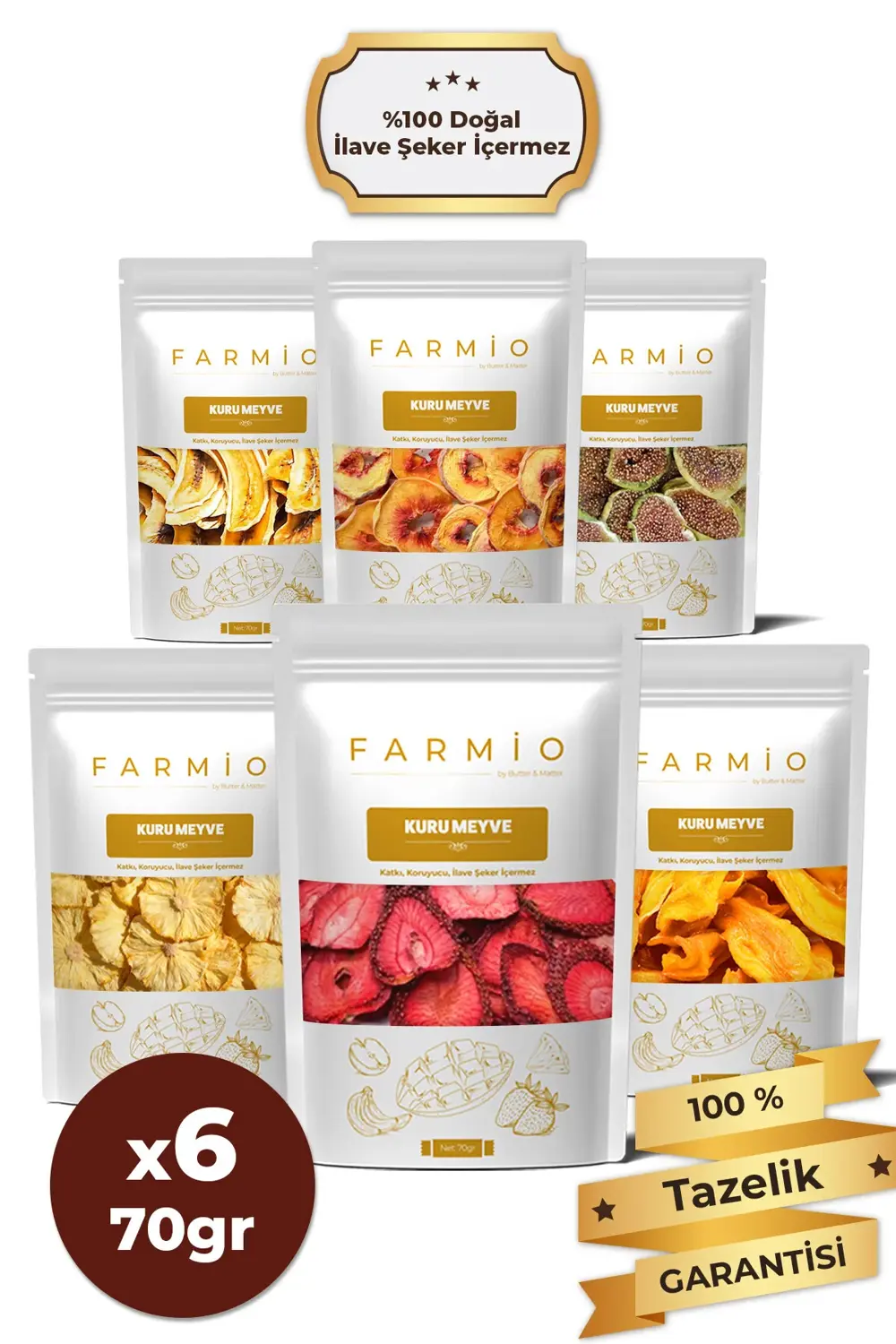 Şekersiz Kurutulmuş Karışık Kuru Meyve – 6 x 70gr (420gr) – Doğal