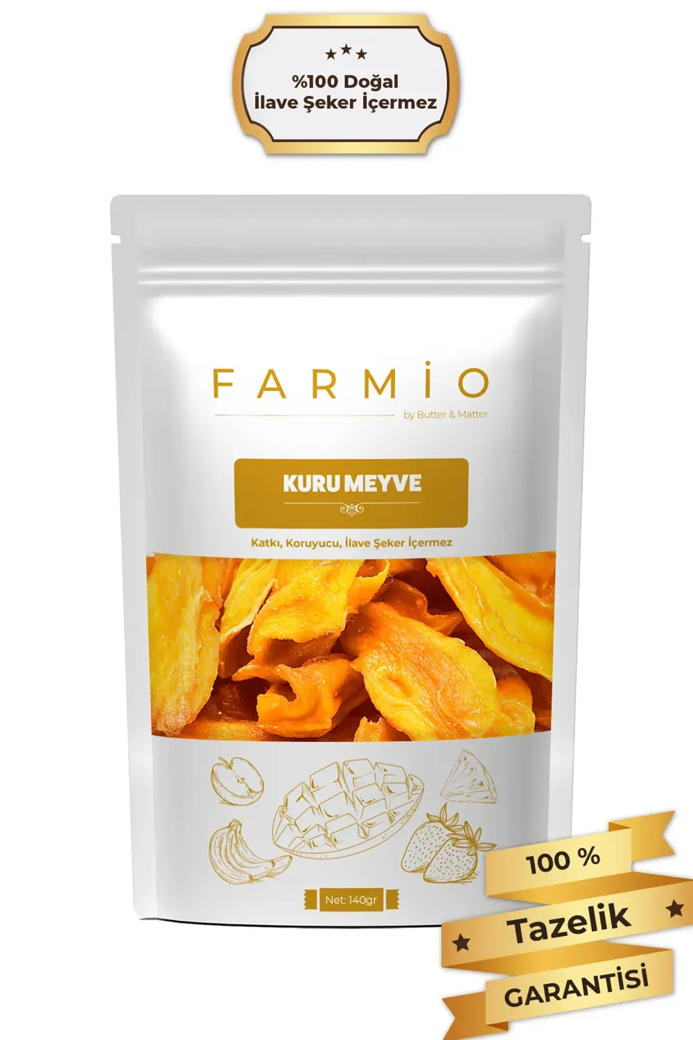 Şekersiz Kurutulmuş Mango – 140gr – Doğal ve Katkısız