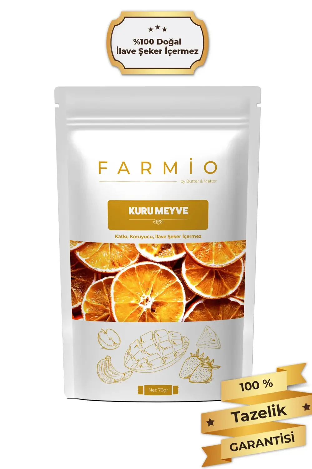 Şekersiz Kurutulmuş Portakal – 70gr – Doğal ve Katkısız