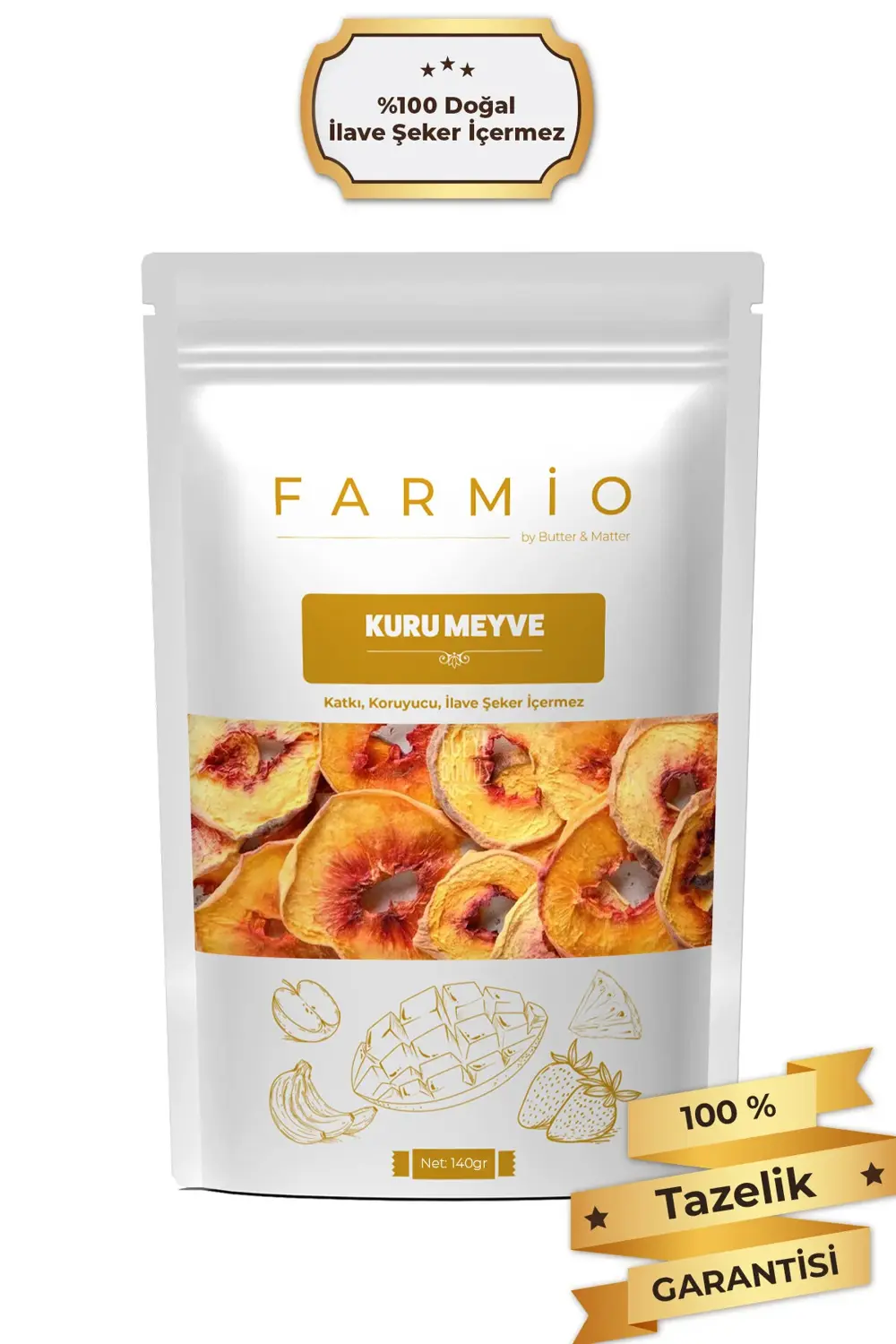 Şekersiz Kurutulmuş Şeftali – 140gr – Doğal ve Katkısız