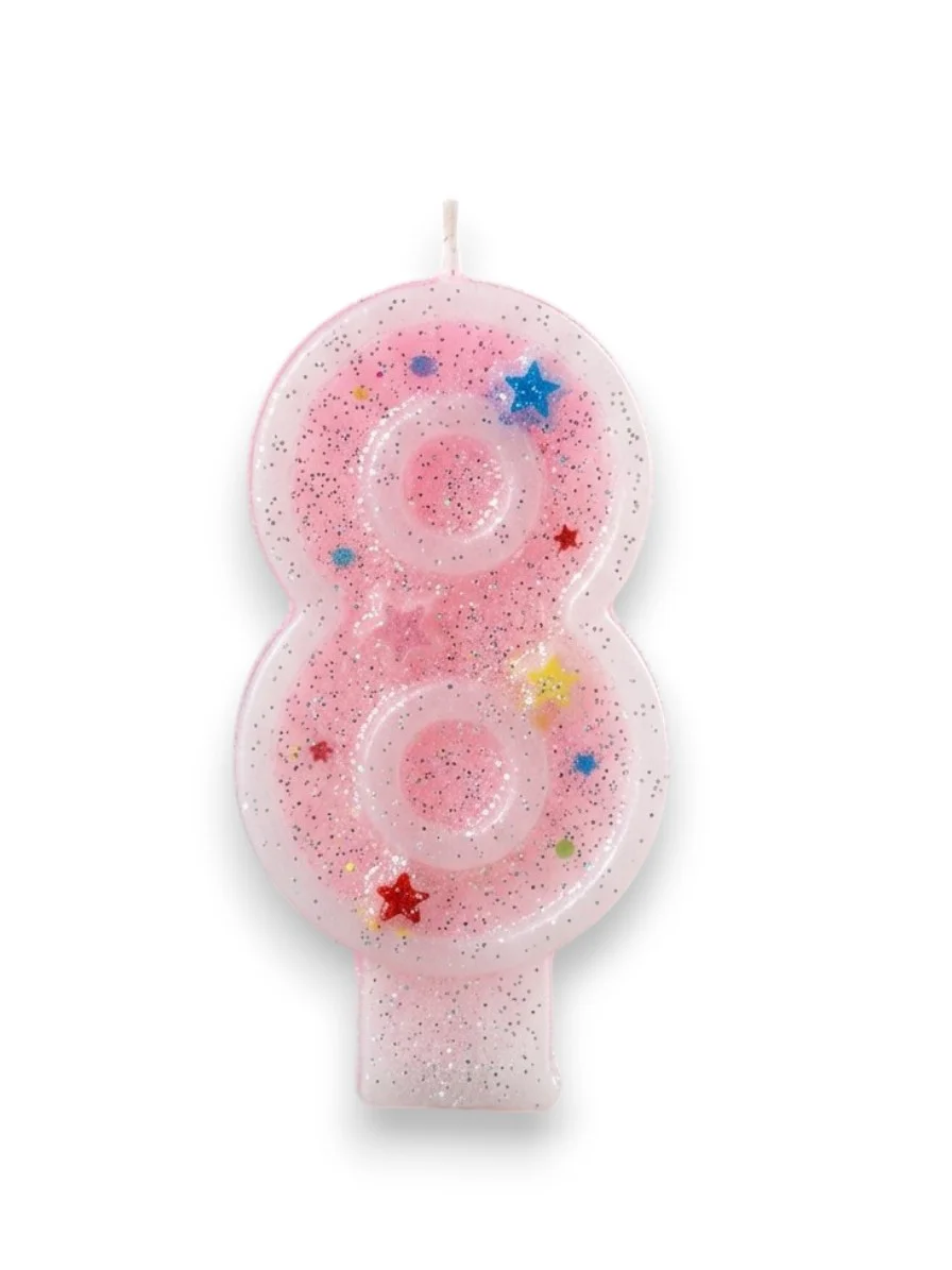 Sekiz Rakamlı Pembe Mum Doğum Günü Pasta Mumu ( 7X3) cm - Sayılı 