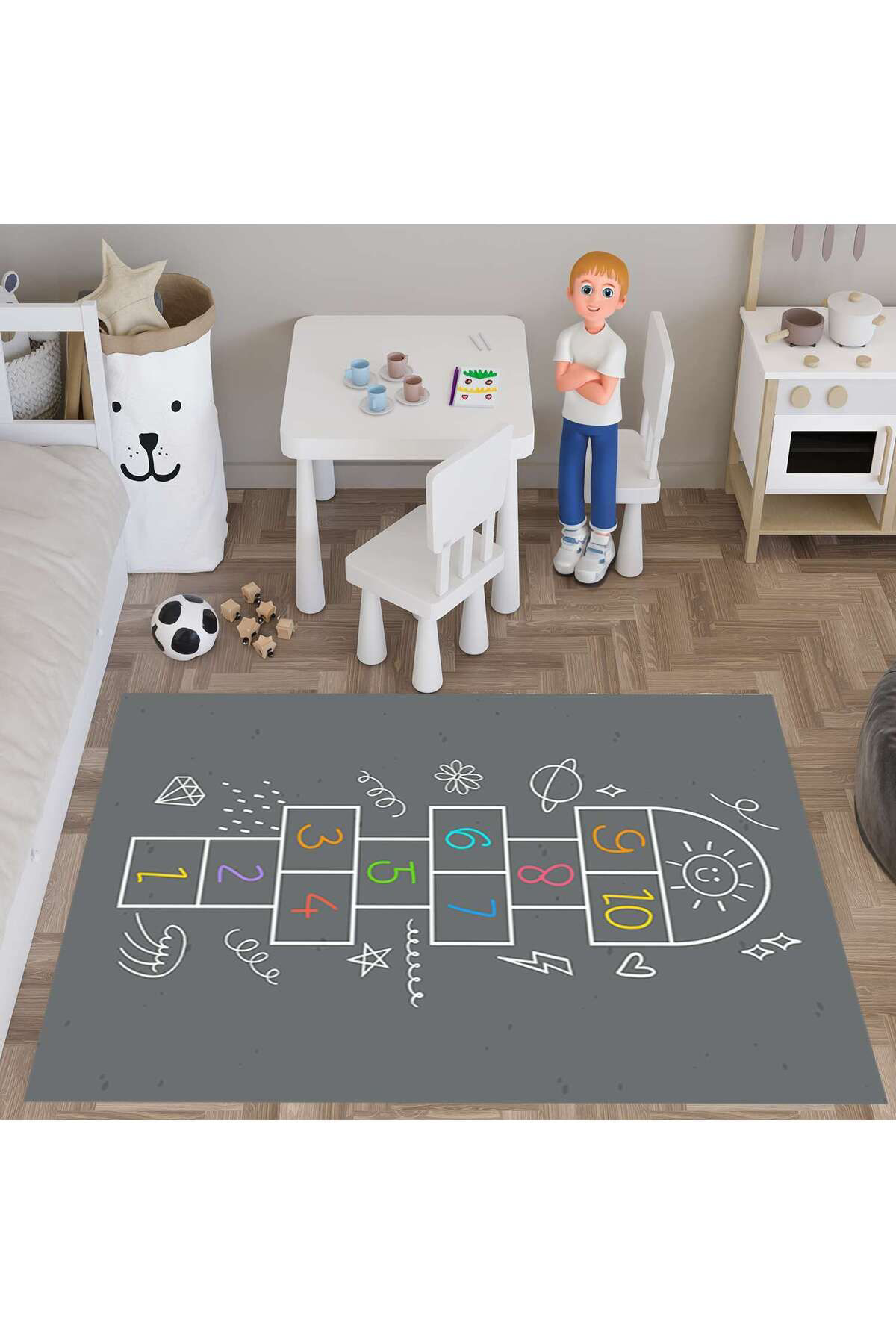 Evan Home Seksek Oyunu İle Vektör İllüstrasyonu Desenli Çocuk Odası Halısı