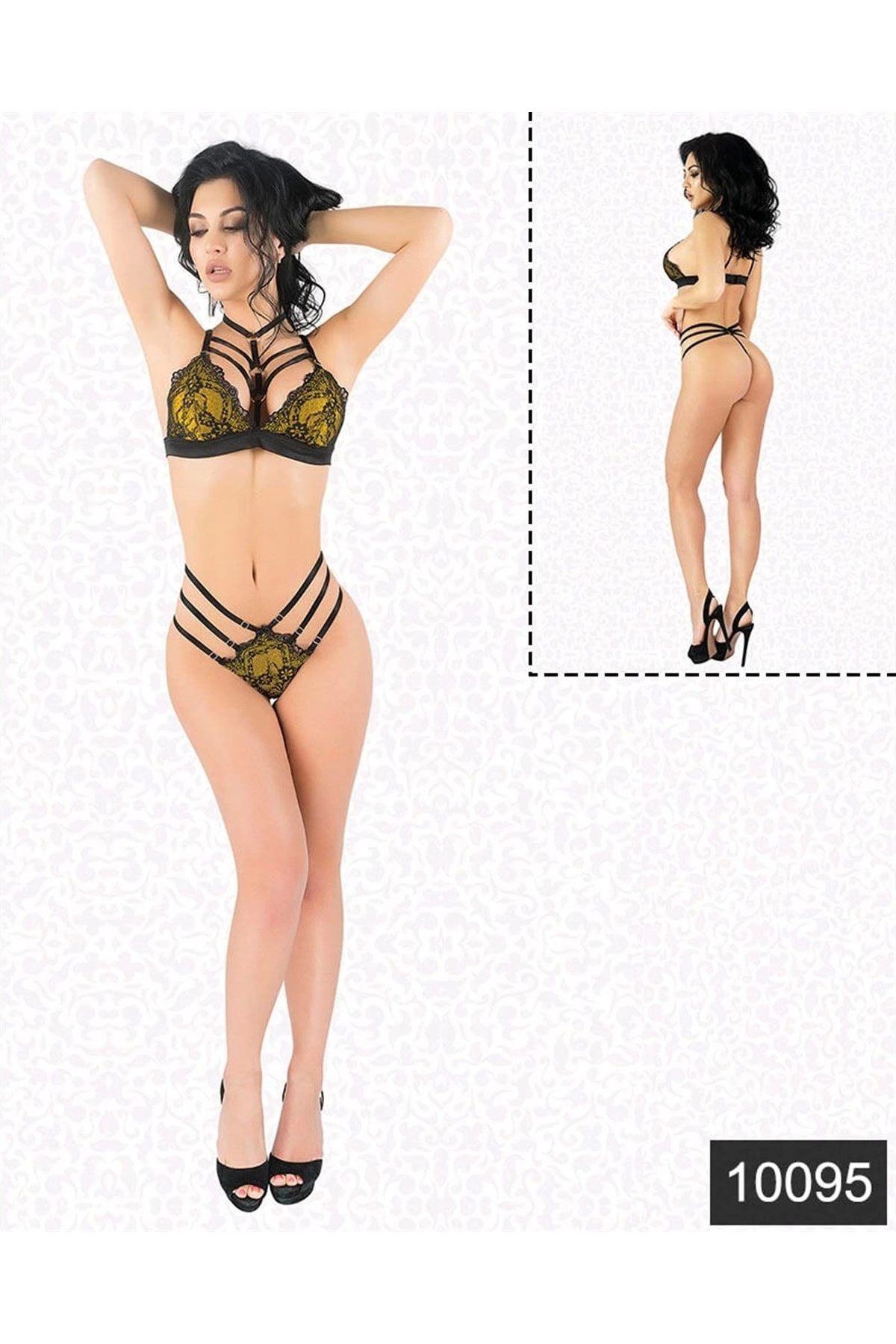 Aria's Closet Seksi Sarı Lamine Jartiyer Takım