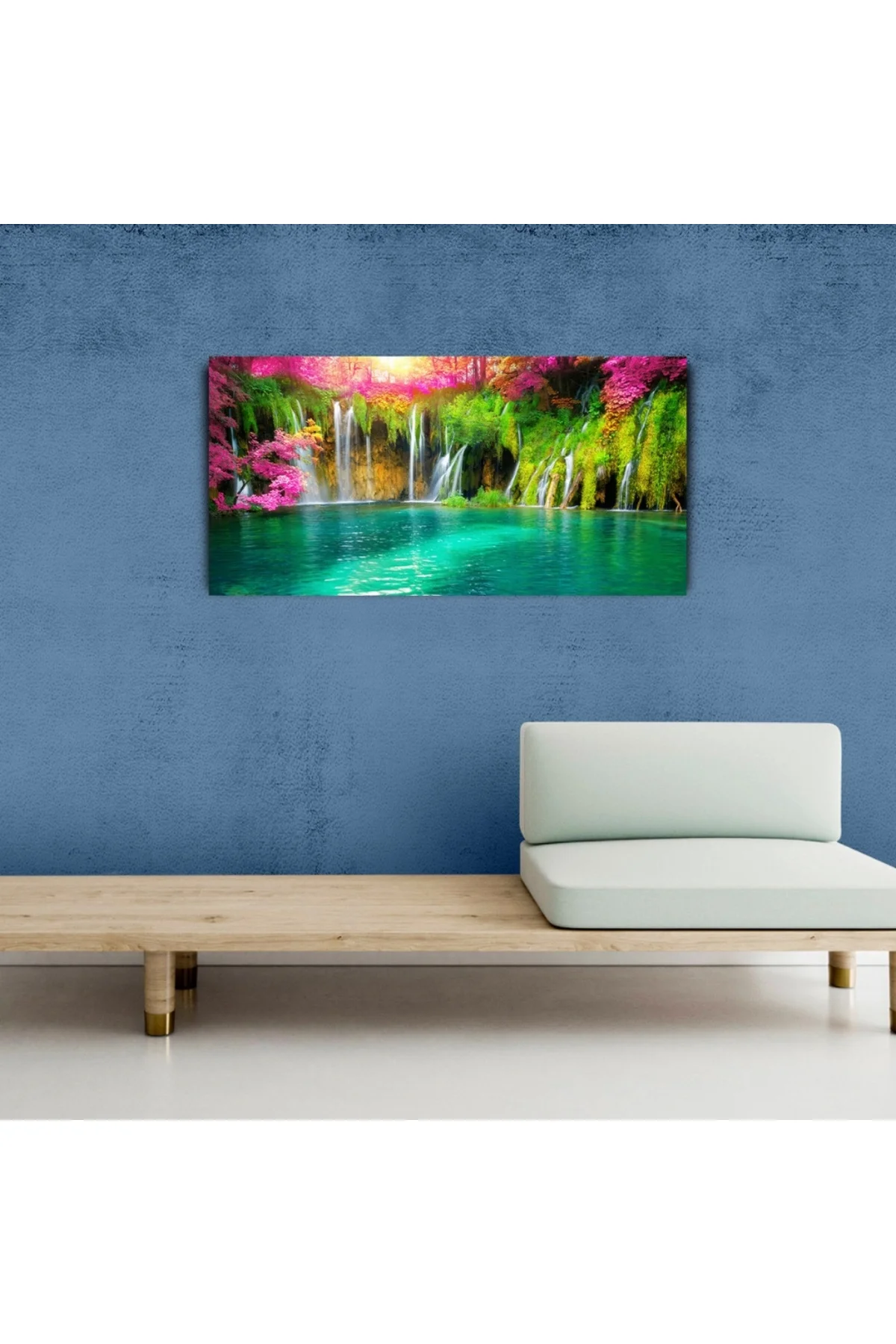 Şelale ve Göl Resmi Kanvas Tablo 60 x 120