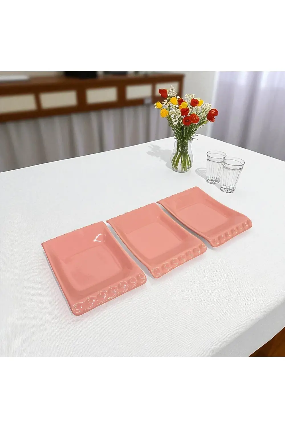 Selen Pembe Sunumluk Kayık Tabak 18 Cm 3 Adet