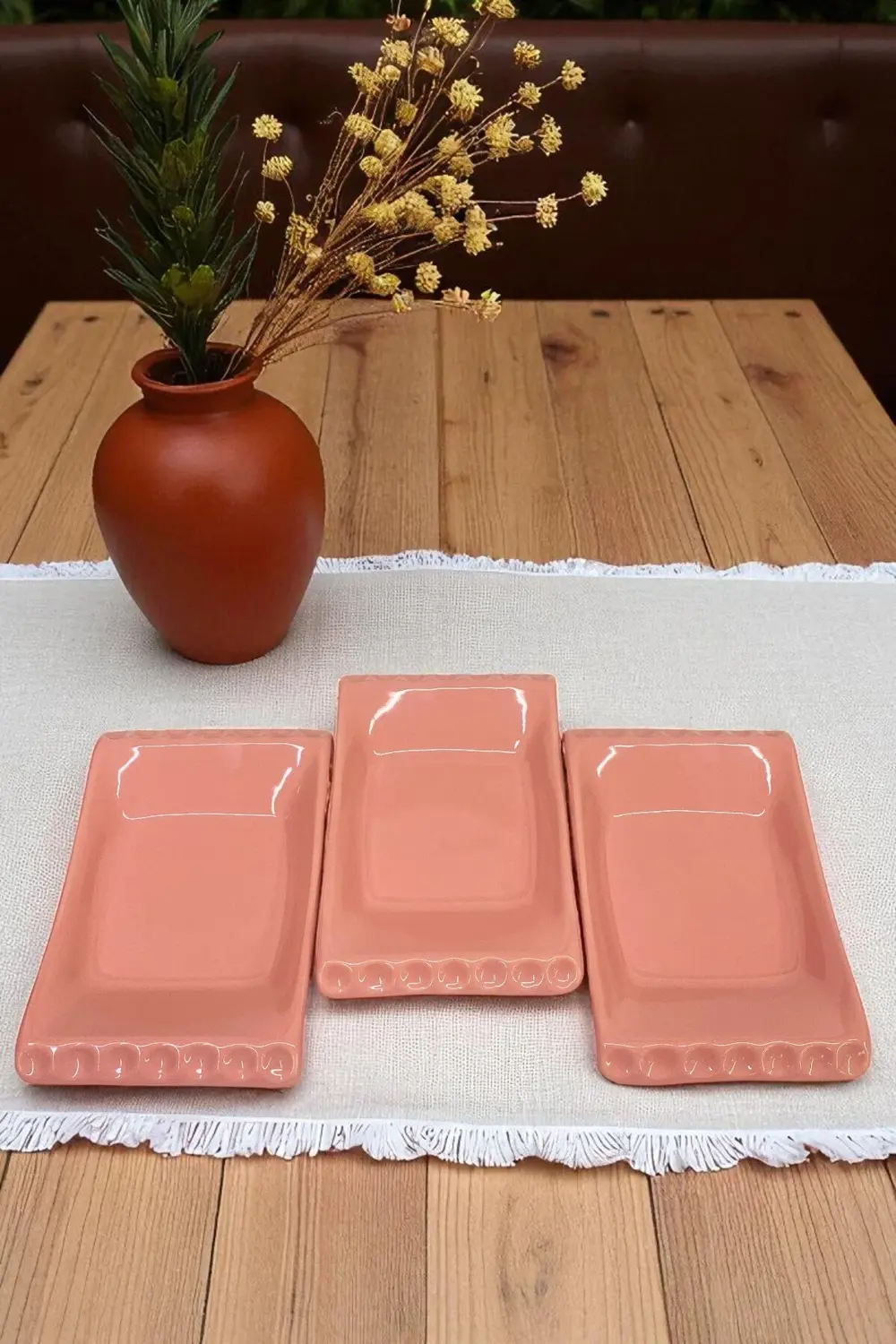 Selen Pembe Sunumluk Kayık Tabak 18 Cm 3 Adet