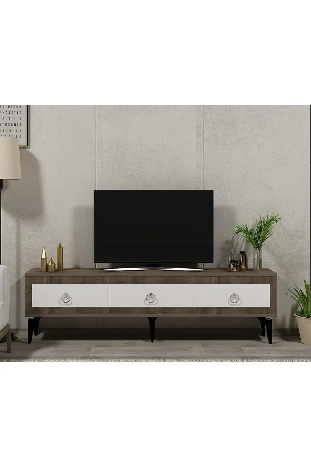 Selen Tv Sehpası (ALT MODÜL) Ceviz-beyaz