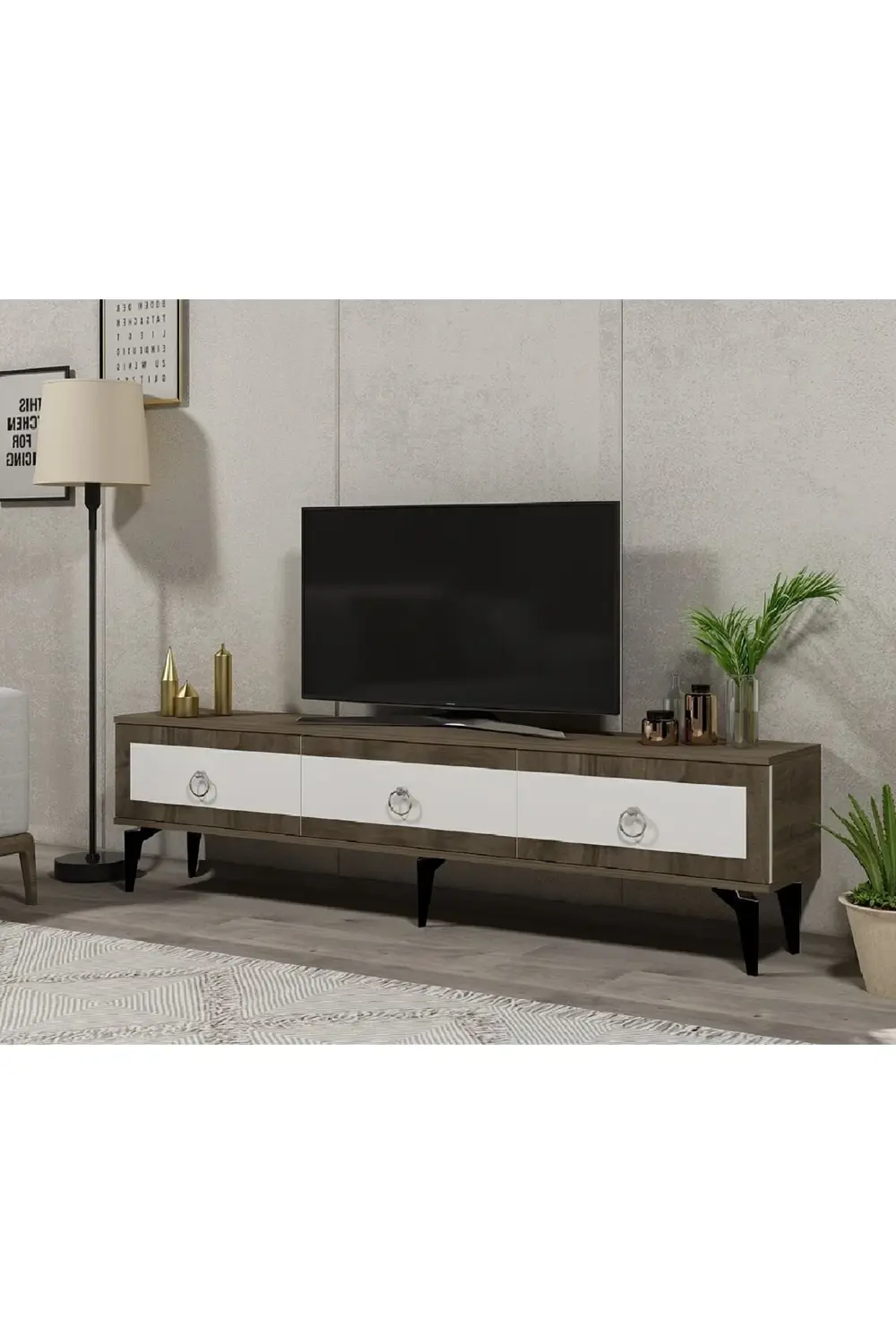 Selen Tv Sehpası (ALT MODÜL) Ceviz-beyaz