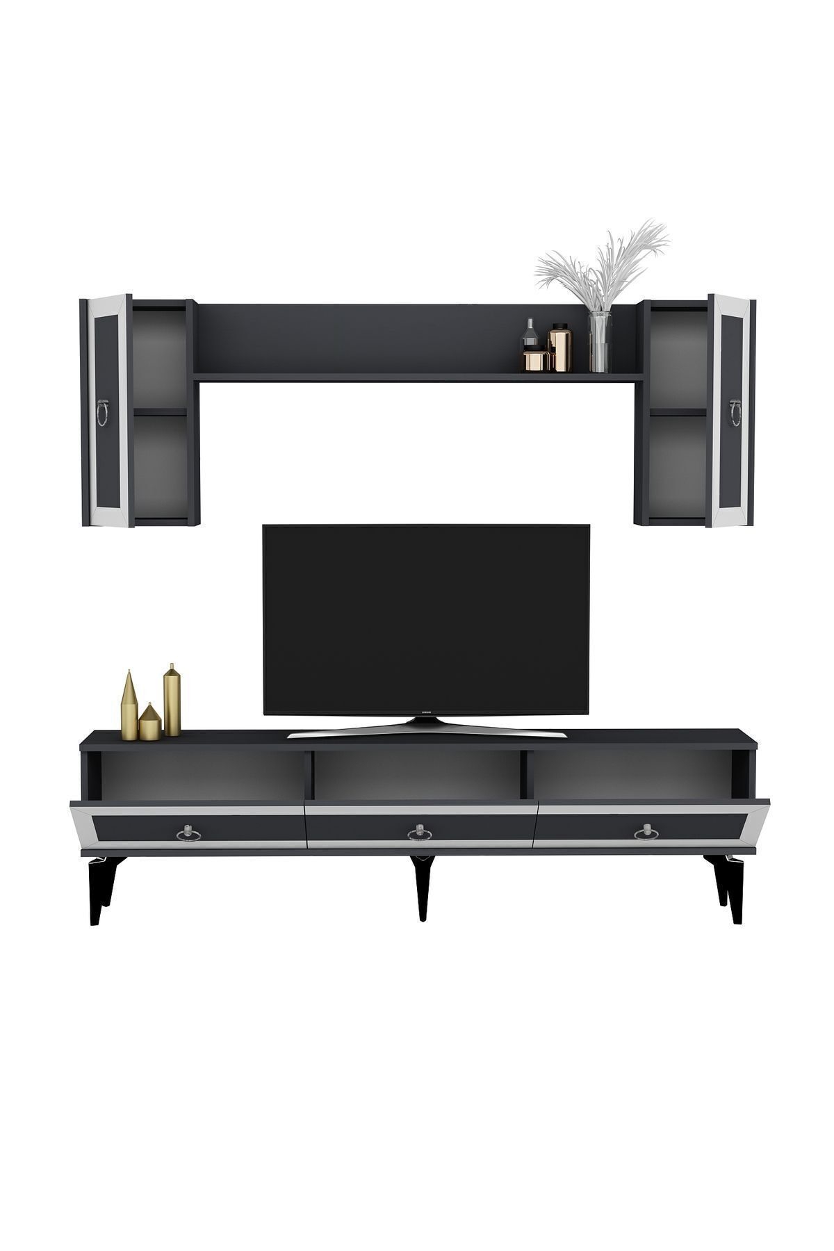 Cantek Dizayn Selen Tv Ünitesi Ve Konsol 2'Li Salon Takımı Antrasit-Beyaz