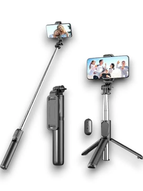 Selfie Çubuğu - 360° Dönen Telefon Tutucu, Tripod ve Bluetooth Uzaktan Kumanda
