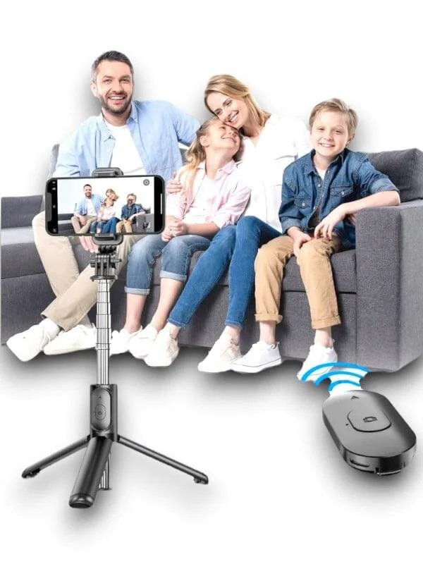 Selfie Çubuğu - 360° Dönen Telefon Tutucu, Tripod ve Bluetooth Uzaktan Kumanda