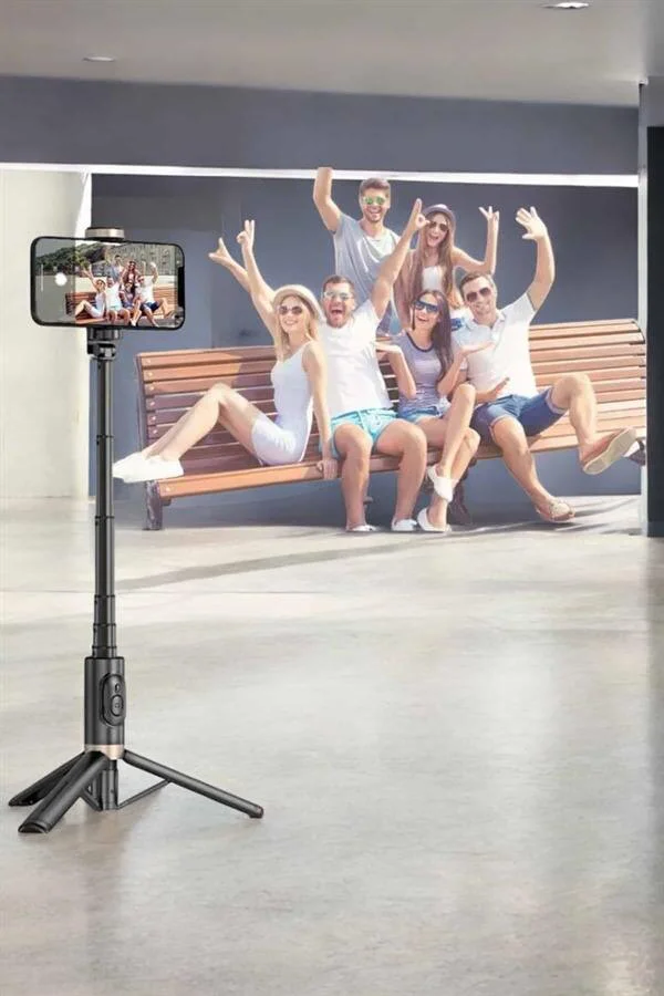 Selfie Çubuğu Tripod Kumandalı Telefon Tutucu - Siyah | Profesyonel Tripod ve Selfie Çubuğu