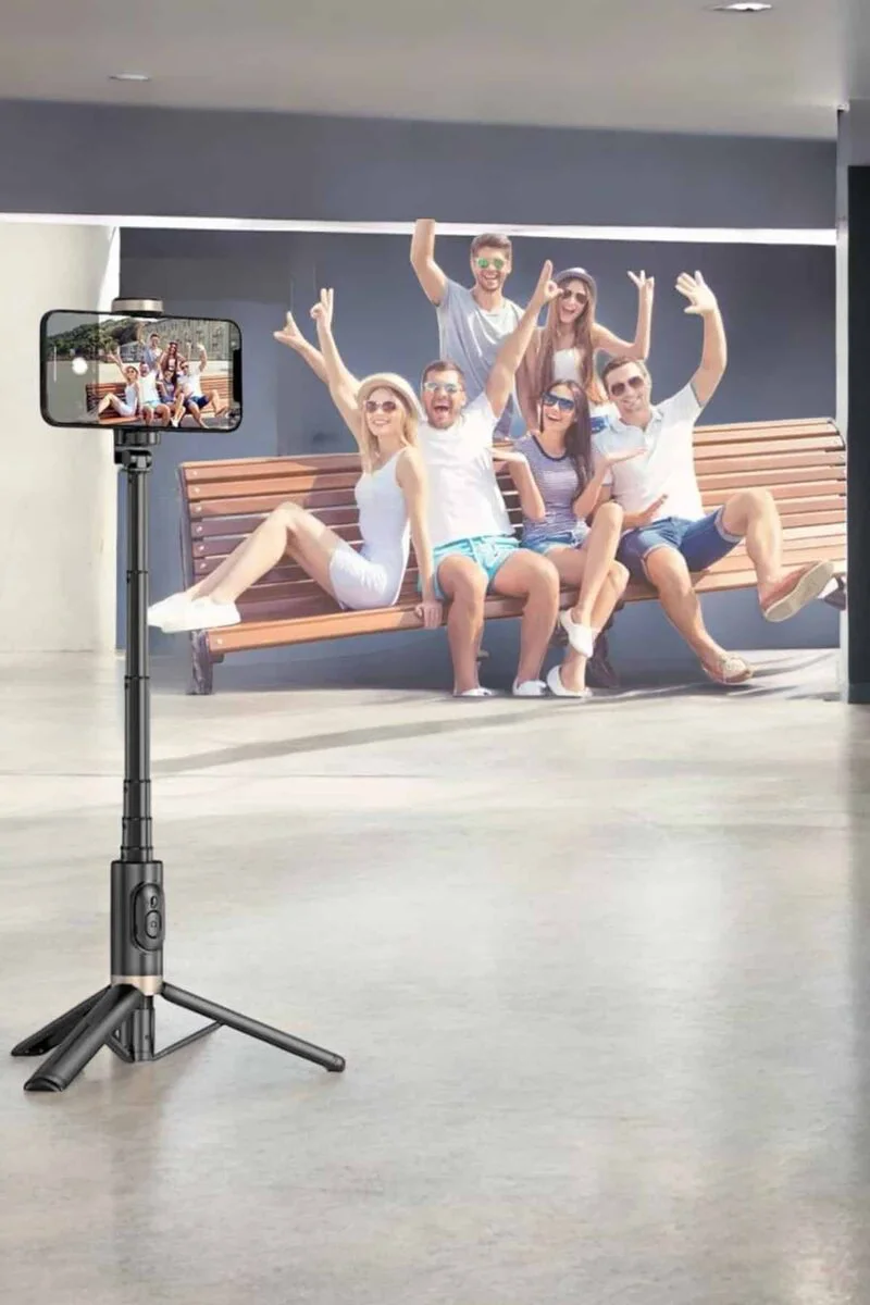 Selfie Çubuğu Tripod Kumandalı Telefon Tutucu - Siyah