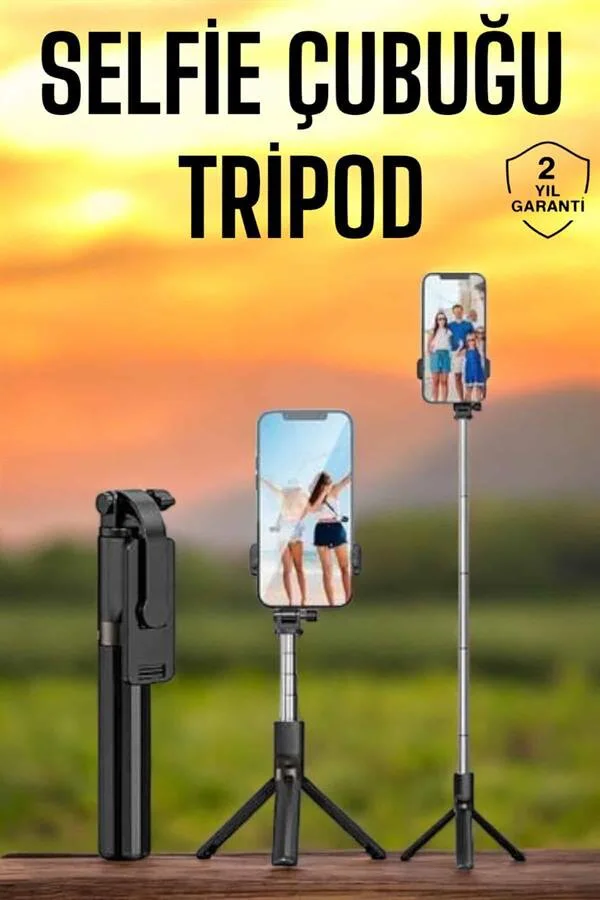 Selfie Çubuğu Tripod Kumandalı Telefon Tutucu - Siyah | Profesyonel Tripod ve Selfie Çubuğu