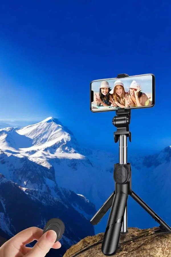 Selfie Çubuğu Tripod Kumandalı Telefon Tutucu - Siyah | Profesyonel Tripod ve Selfie Çubuğu