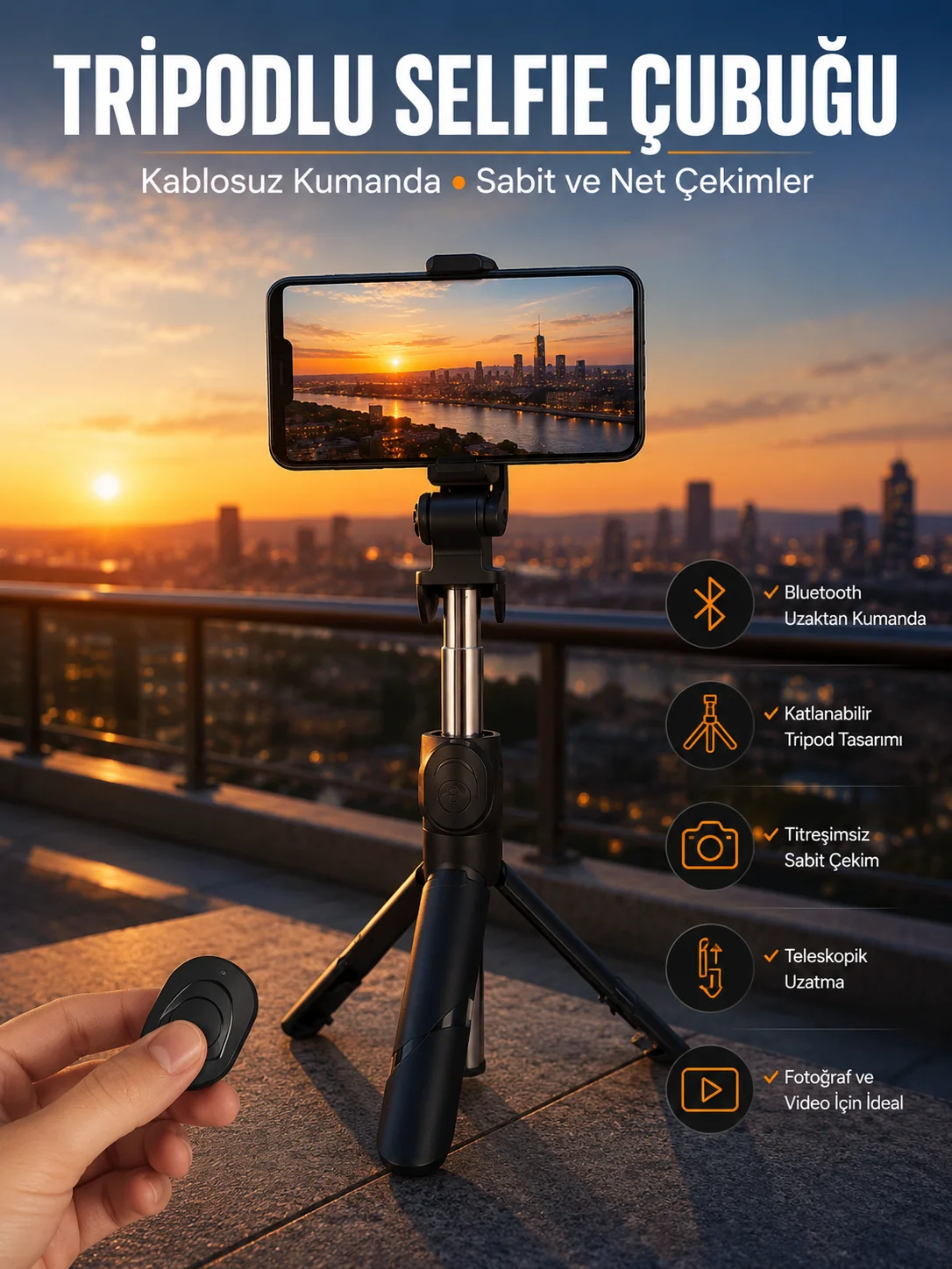 Selfie Çubuğu Tripod Kumandalı Telefon Tutucu Siyah Fiyatı, Yorumları ve Özellikleri