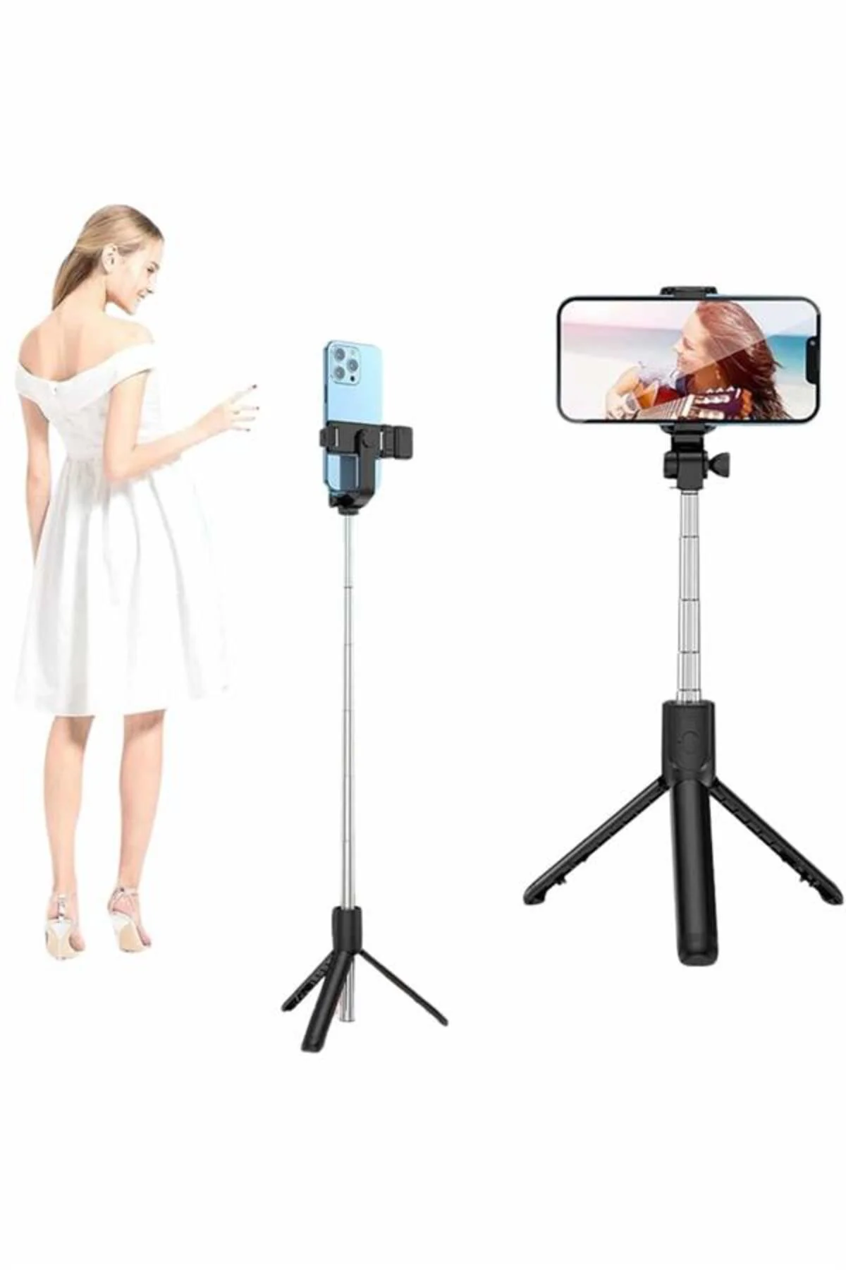 Selfie Çubuğu Tripod Bluetooth Kumandalı Selfie Çubuğu Telefon Tu